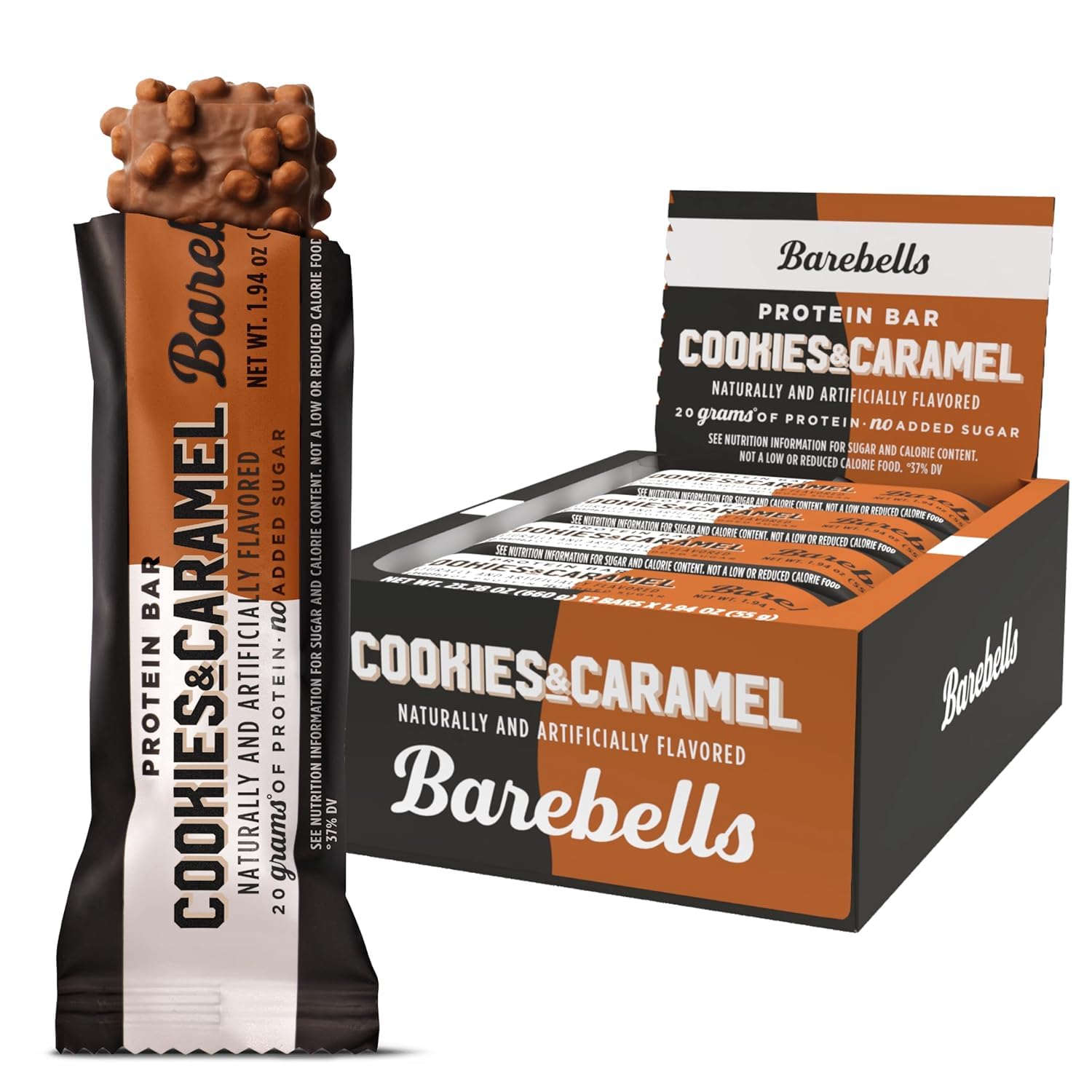 Barebells Protein Bars Cookies and Caramel - 12 Count, 20g High Protein Treats - Chocolate Nutrition Bar with 1g Total Sugars - On-The-Go Breakfast or Post-Workout Snack