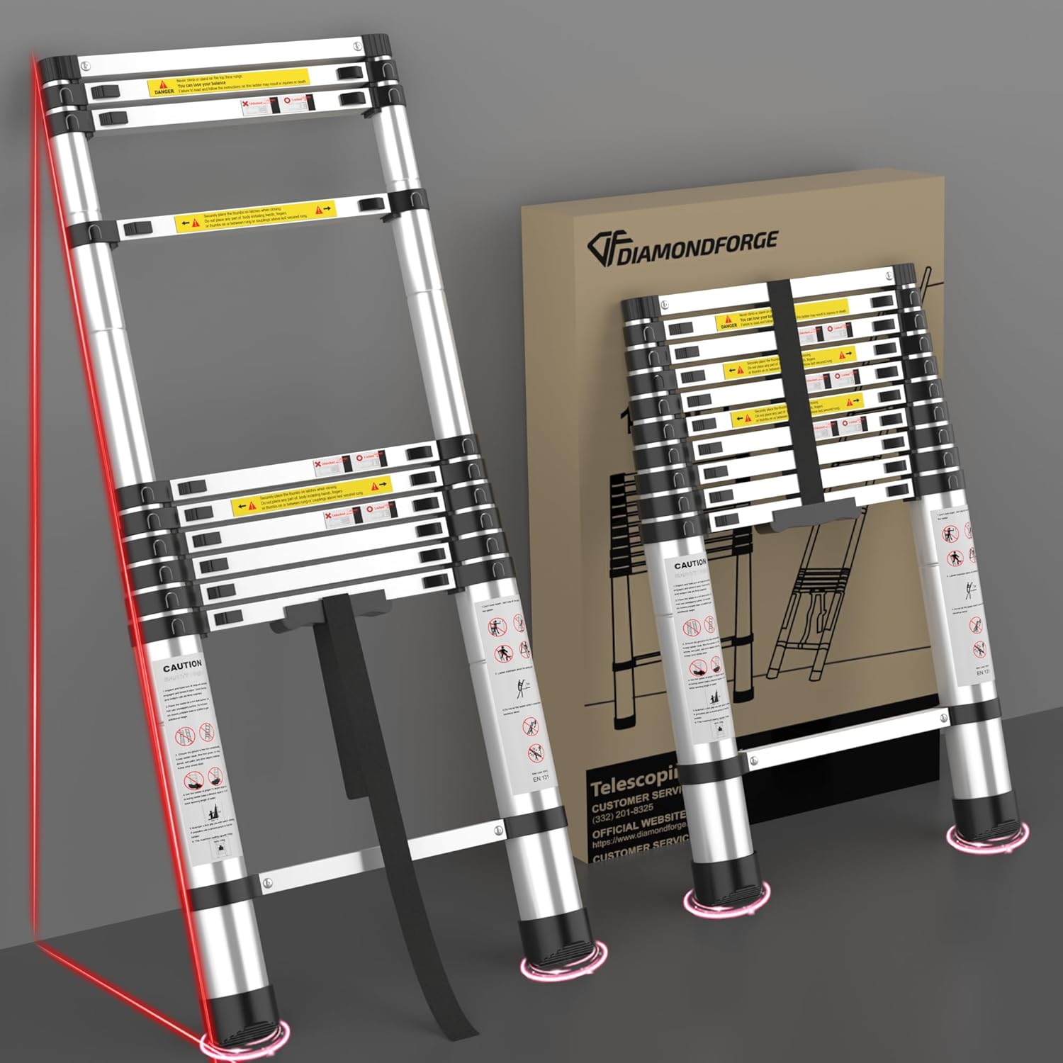 Adjustable Retractable Telescopic Collapsible Telescoping Ladder Extension - 10.5 FT Rv Tall Compact Aluminum Ladders, Foldable Extendable for House Roof Travel Trailers, 330lbs Capacity