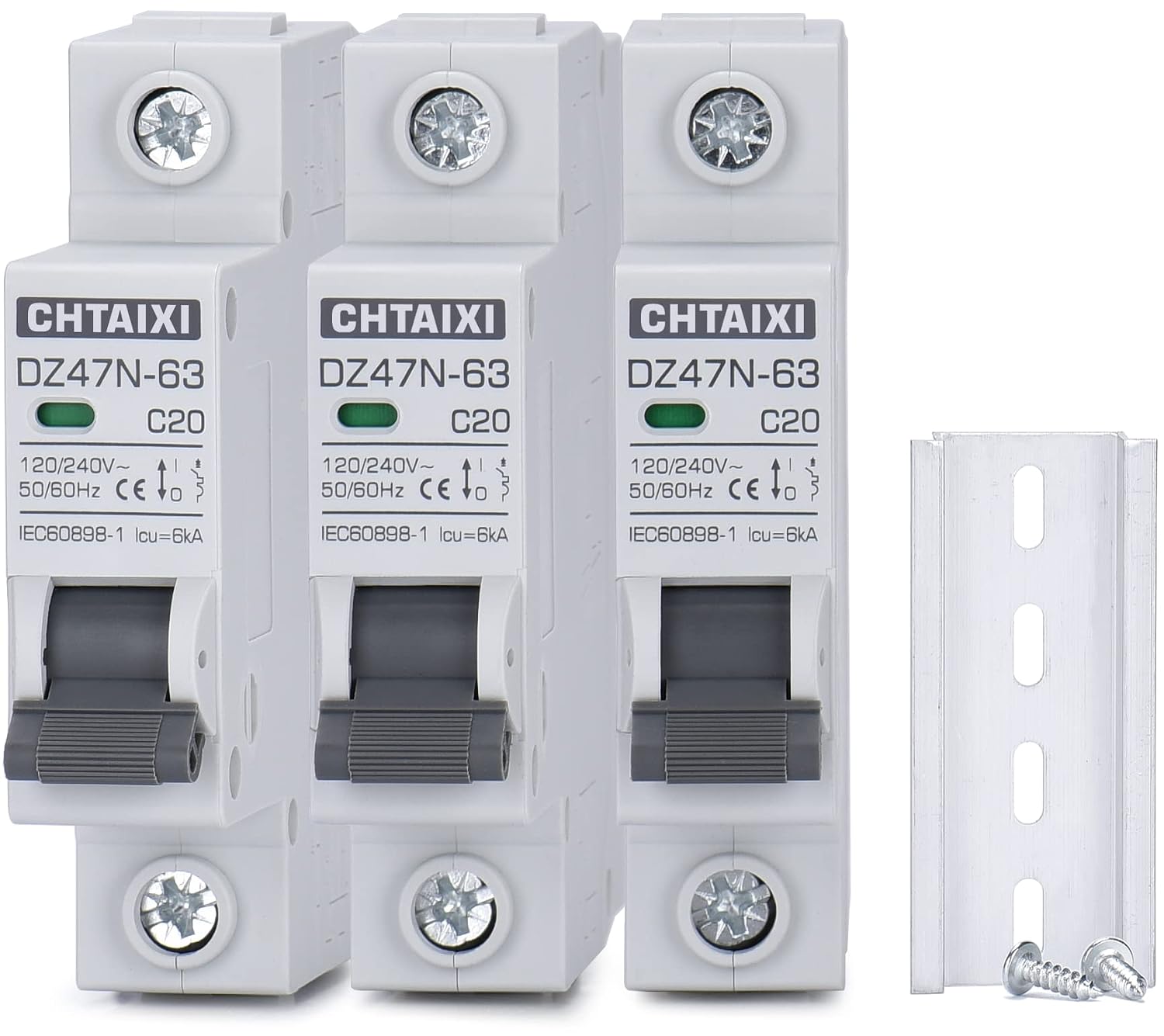 AC Miniature Circuit Breaker, 20 Amp 120V/240V 1 Pole 3 Pack