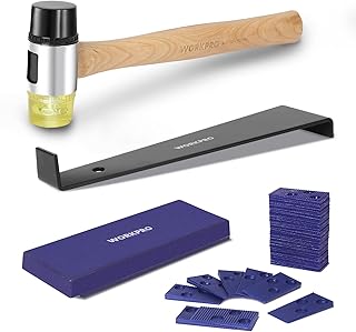 WORKPRO Laminate Wood Flooring Installation Kit with Reinforced Double-Faced Mallet, Heavy Duty Pull Bar, Tapping Block and 30-Piece Spacers Included,Multicolor