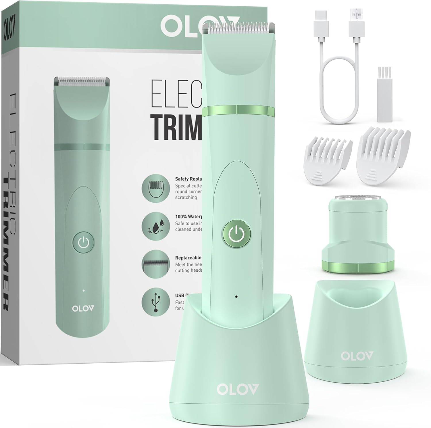 Bikini Trimmer Women - Painless Lady Shaver for Women, Rechargeable Women's Electric Shavers, IPX7 Waterproof Electric Razor for Body Legs, Underarms, Pubic Hair,Avocado Green