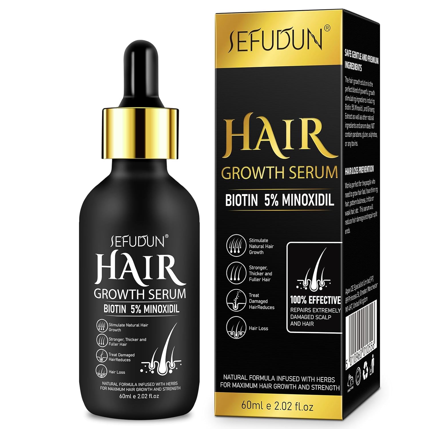 5% Minoxidil Hair Growth Serum, Minoxidil for Men Beard Growth, Natural Hair Growth for Longer Fuller Healthier Hair, Biotin Hair Growth Serum & 5% Minoxidil Treatment-2.02 Fl.Oz