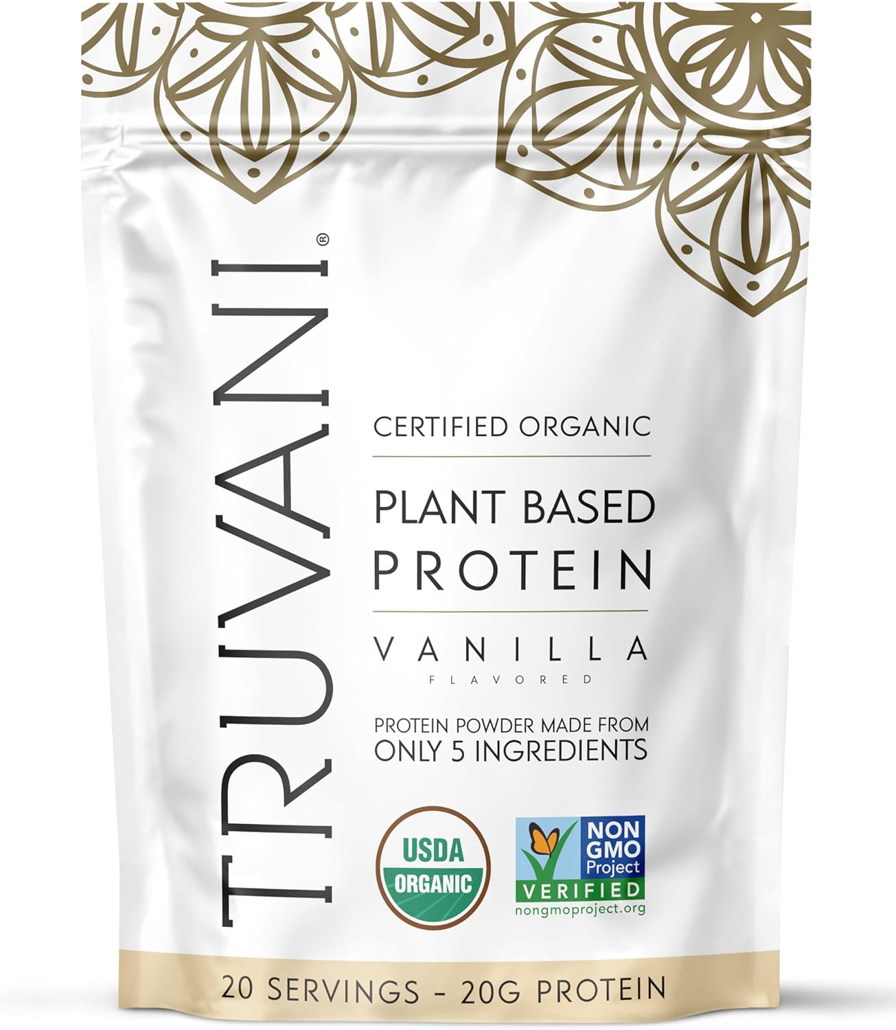Truvani Vegan Pea Protein Powder | Vanilla | 20g Organic Plant Based Protein Per Serving | 20 Servings | Keto | Gluten & Dairy Free | Low Carb | No Added Sugar
