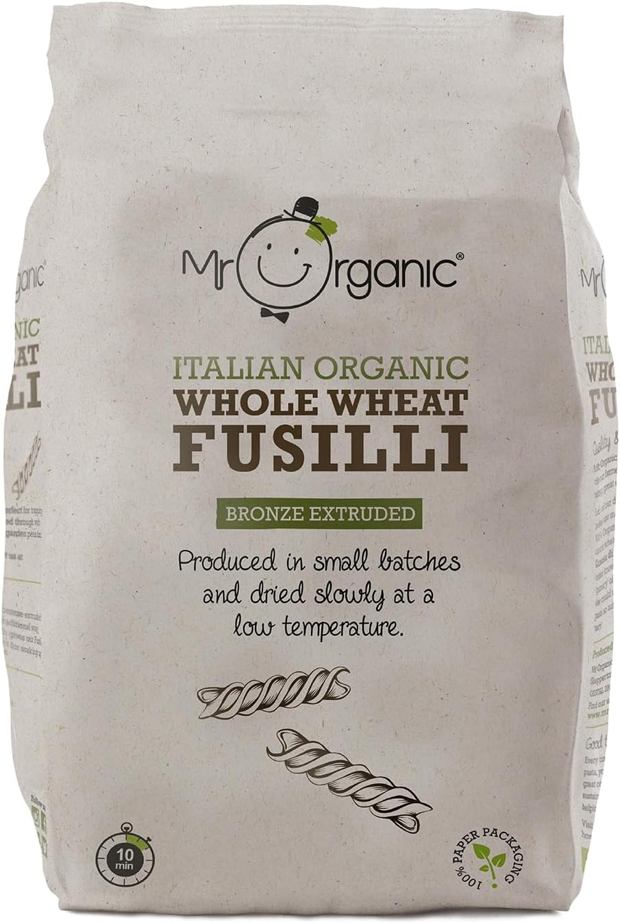 Mr Organic - Whole Wheat Fusilli 500g - Pasta Made in Italy from Organic Durum Whole Wheat - Bronze Extruded for Texture - Vegan & Non-GMO