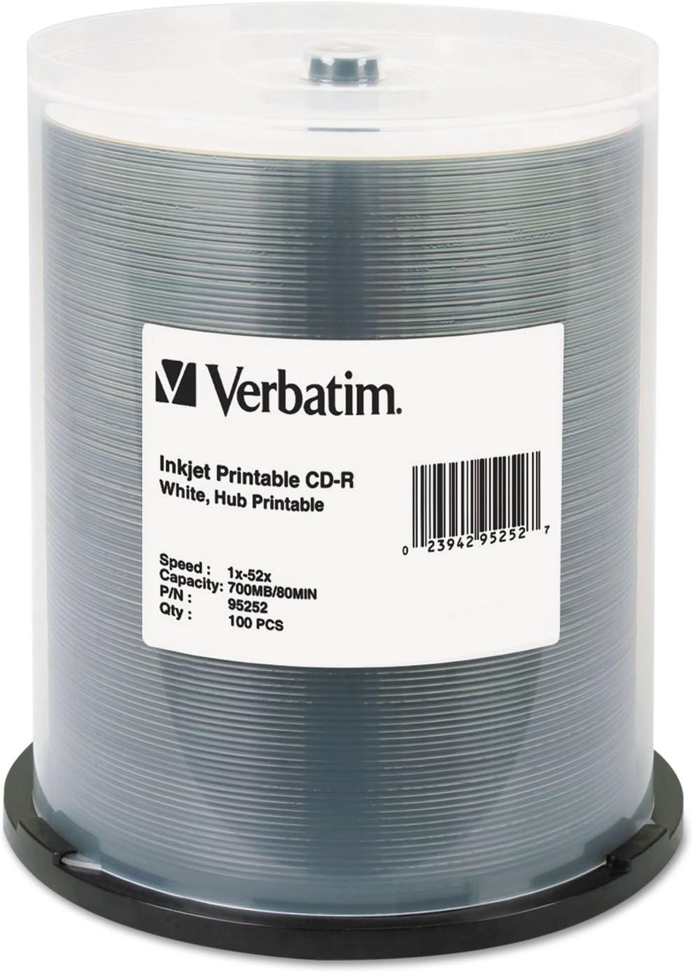 Verbatim CD-R 700MB 52X White Inkjet Hub Printable Recordable Media Disc - 100pk Spindle
