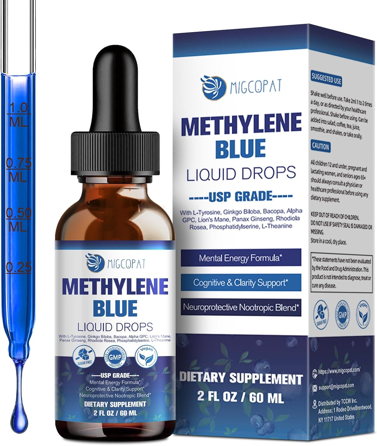 Methylene Blue Pharmaceutical Grade 2oz – USP Grade 1% with Alpha GPC, Lion’s Mane & Bacopa – Cognitive Support Supplement for Memory, Focus & Brain Health