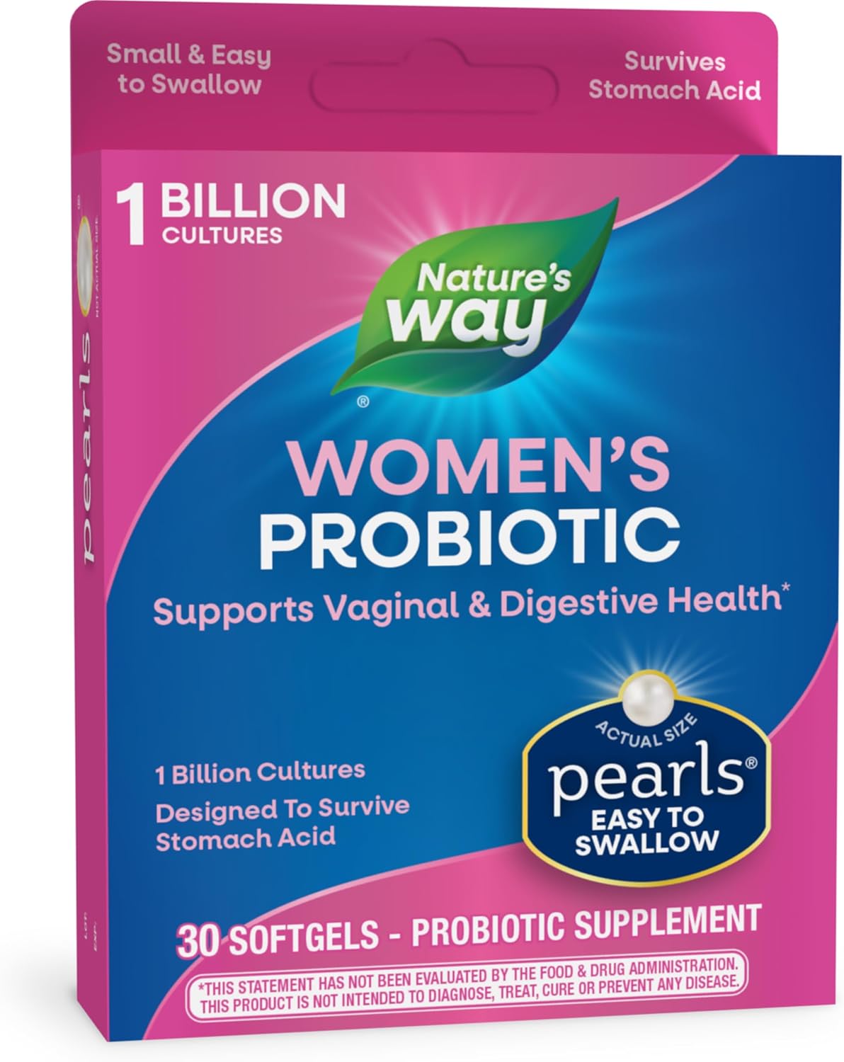 Nature's Way Women's Probiotic Pearls, Supports Vaginal and Digestive Health*, 1 Billion Live Cultures, No Refrigeration Required, 30 Softgels (Packaging May Vary)