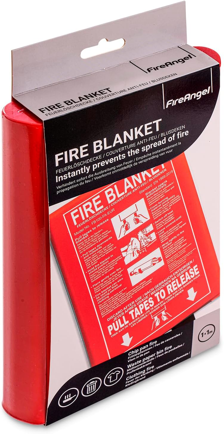 FireAngel 1 x 1 M Fire Blanket for Kitchen, Home, Caravan, Campervan, Safety Accessories, with Hard, Wipe Clean Cover