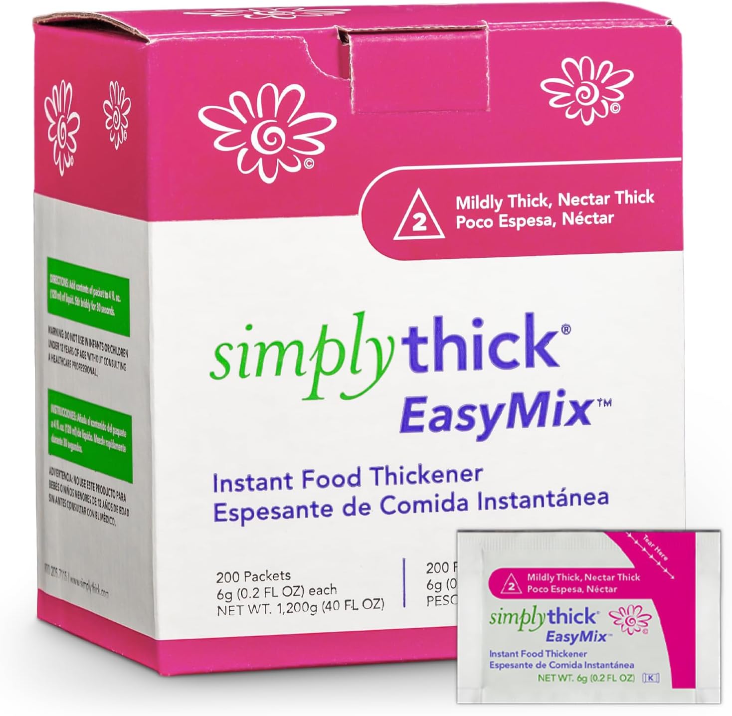 SimplyThick EasyMix | 200 Count of 6g Individual Packets | Gel Thickener for those with Dysphagia & Swallowing Disorders | Creates An IDDSI Level 2 – Mildly Thick (Nectar Consistency)