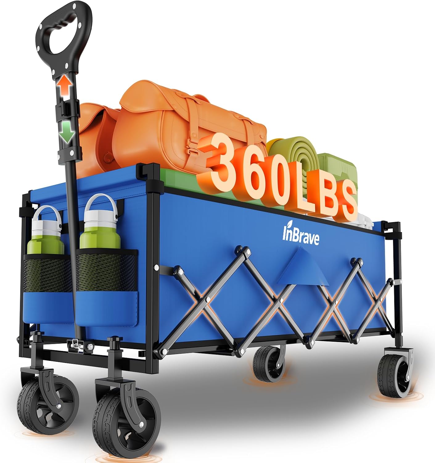 34" Extra Long Collapsible Wagon Cart, 360LBS Capacity, Blue