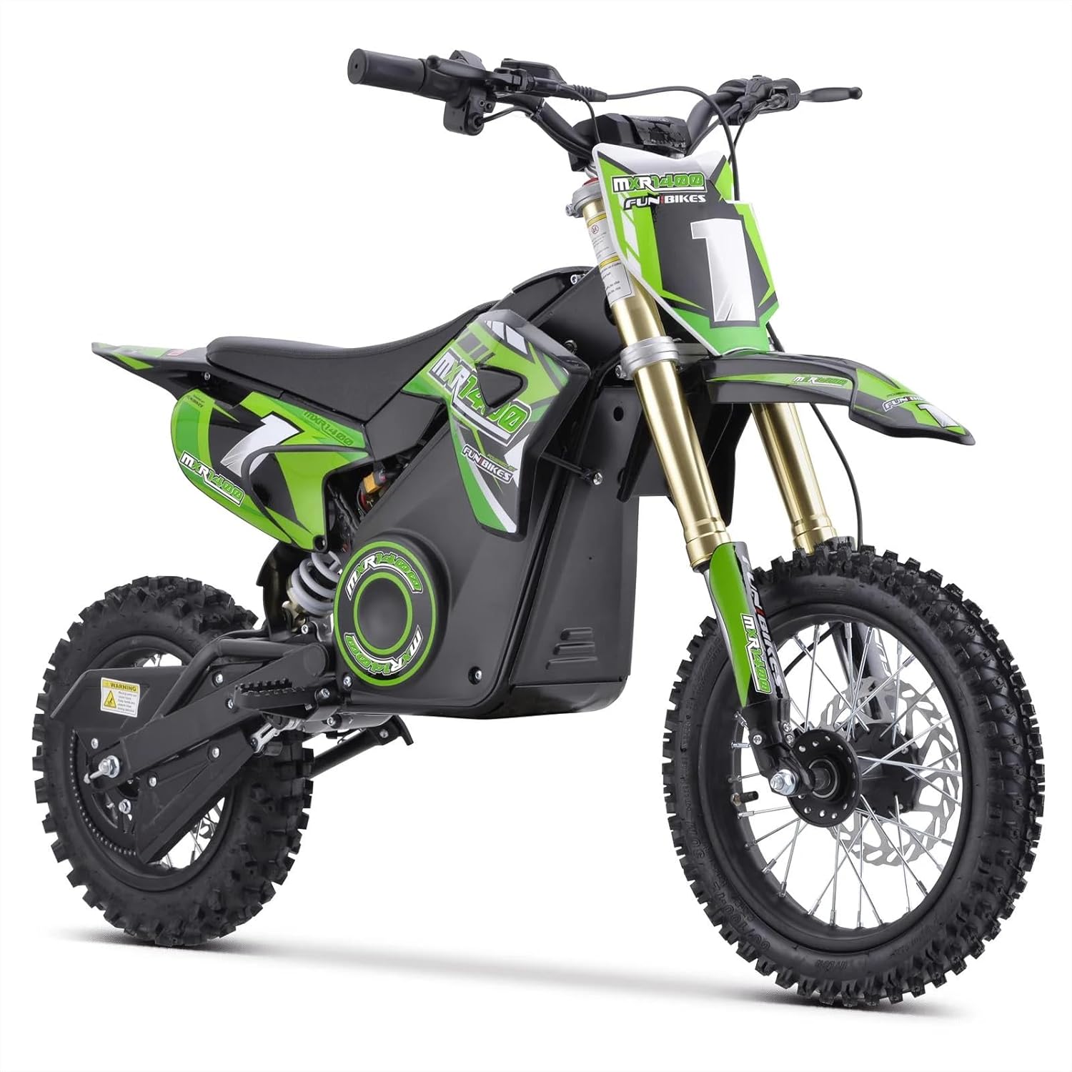 MXR 1400w 48v Lithium Kids Electric Dirt Bike – 2025 Model – Brushless Motor – 12/10 Wheels – 65cm Seat Height – Available in Blue & Green