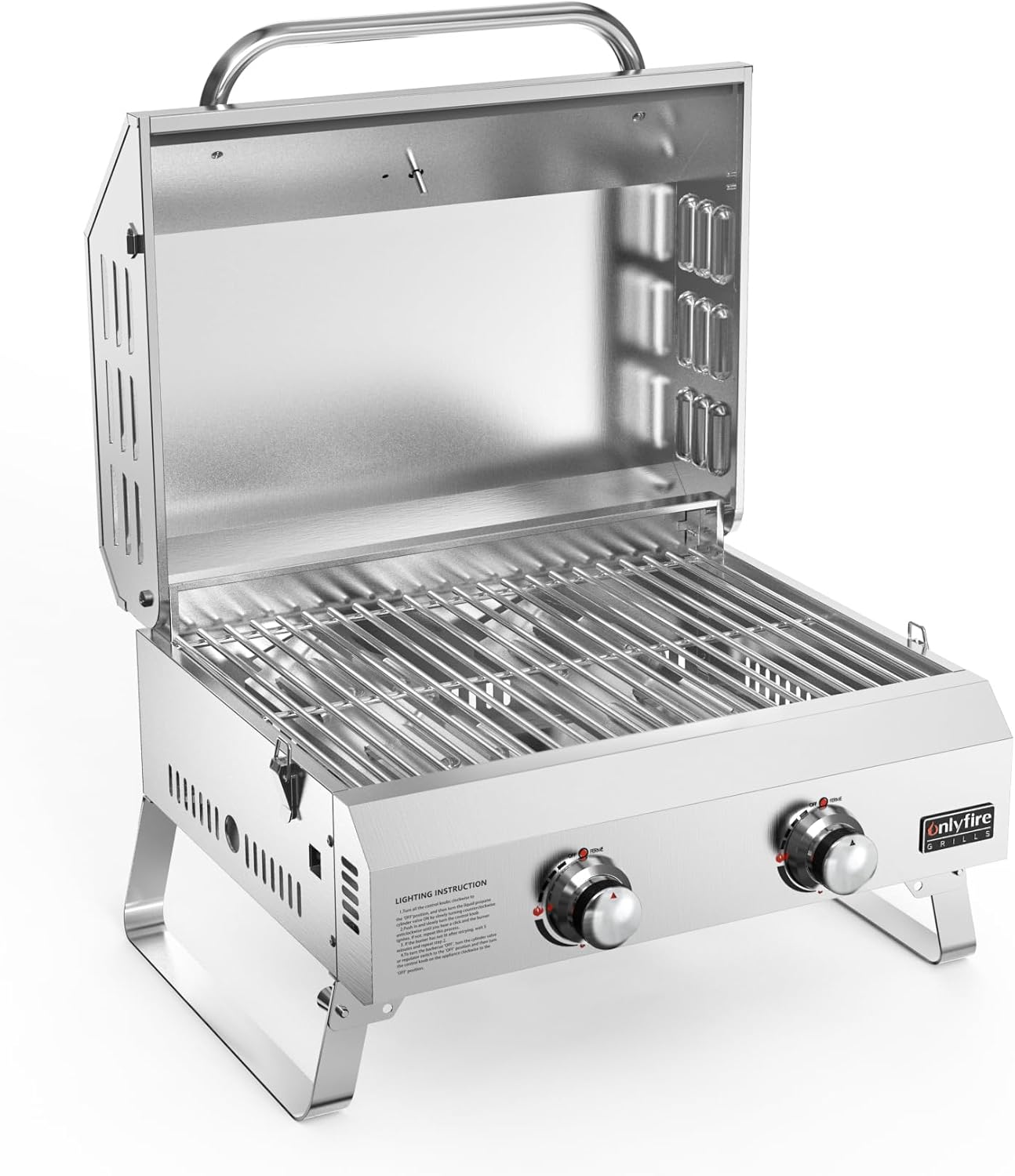 Onlyfire 2-Burner Tabletop Portable Gas BBQ, Outdoor Gas Barbecue Grill with 18" Cooking Grate, Lid & Thermometer, 4.7 kW