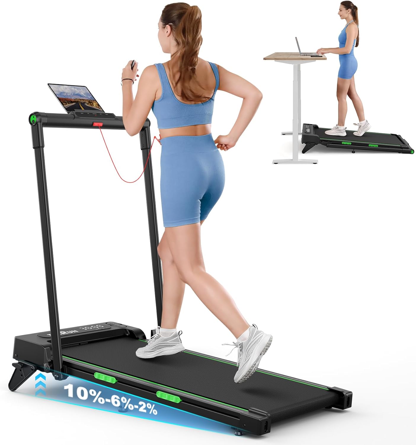 THERUN Walking Pad, 2 in 1 Foldable Treadmills for Home, 2.5HP Under Desk with Handle Bar, 16" Widened Running Belt, with Remote Control & LED Touch Screen