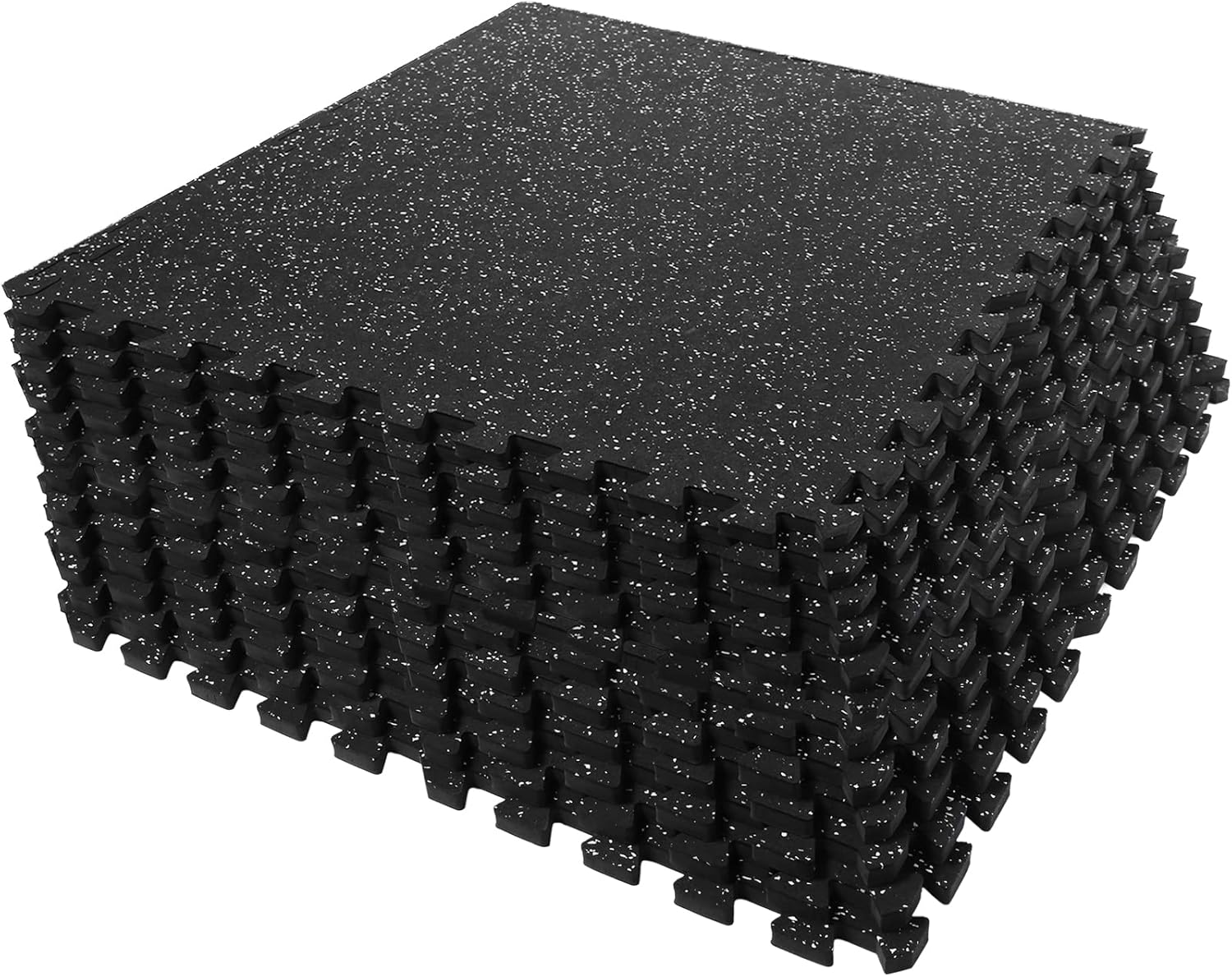 SUPERJARE 0.56'' Thick 12 Pcs 48 Sq Ft Rubber Top Exercise Equipment Mats, High Density EVA Foam Mats with Rubber Top, Interlocking Gym Flooring for Home Gym, Protective Workout Mat, Black/Grey