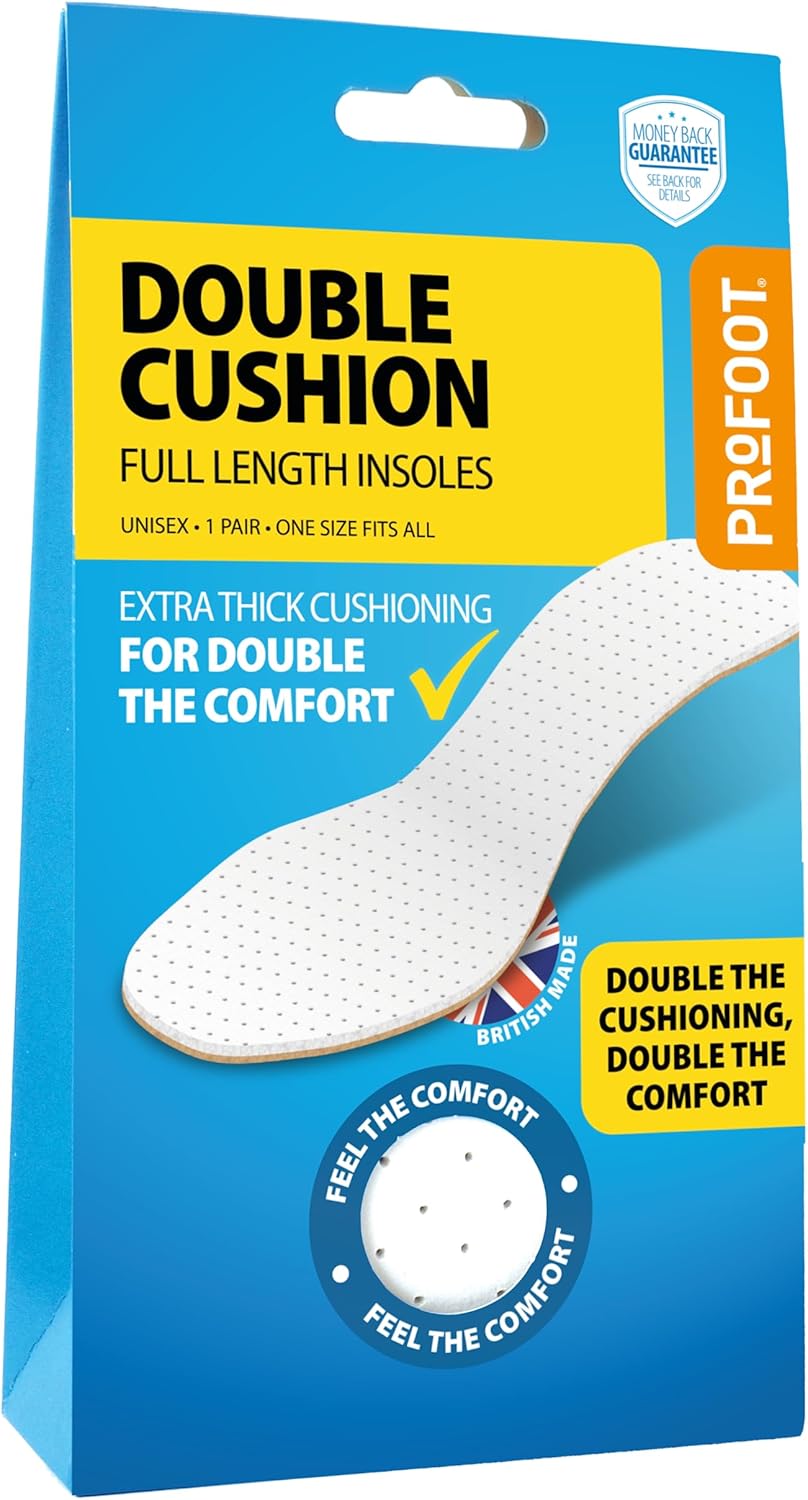 Profoot Double Cushion Insoles - Full Length Insoles - Unisex - Extra Thick Cushioning - Dual Layer Shoe Inserts - Ideal for Foot Discomfort - One Size Fits All - 1 Pair per Pack