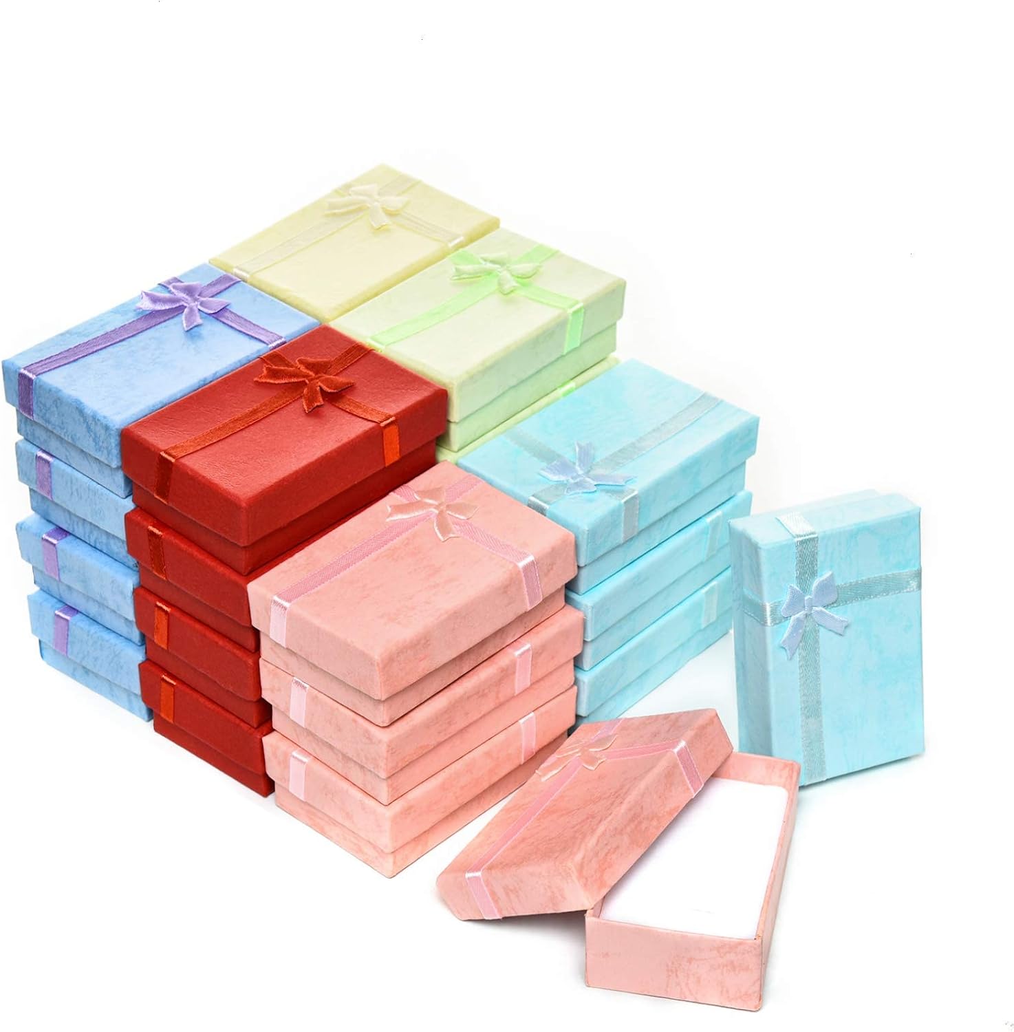AQUEENLY 24-Piece Gifts Box Set, Jewelry Gift Boxes for Rings, Pendants, Earring, Necklaces - Cardboard Jewelry Boxes for Anniversaries, Weddings, Birthdays, Assorted Colors - 3.2 x 2.0 x 1.1 Inches