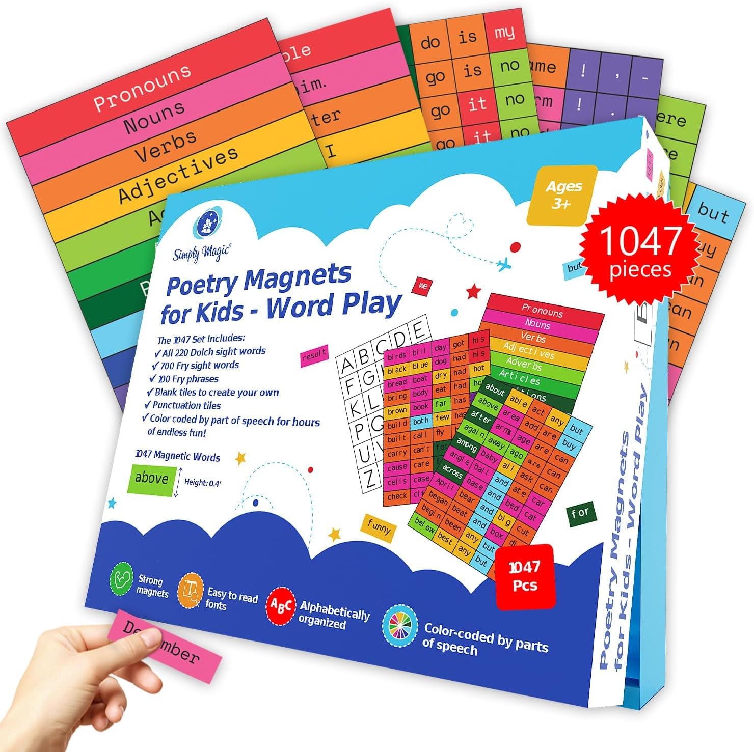 1047 PCS Poetry Magnets for Kids - Magnetic Sight Words, Refrigerator Fridge Magnets for Kids, Word Magnet for Fridge, Sentence Building, Sentence Magnet to Write Poems, Stories - Simply Magic