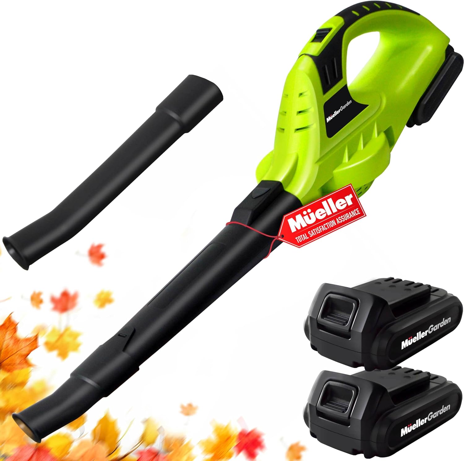 Mueller UltraStorm Leaf Blower Cordless Electric, with 2 Batteries and Charger, 140 MPH 20 V Powerful Motor, 2 Speed Levels, 1hr Charge, Lightweight, Blowers for Lawn Care, Blower for Snow
