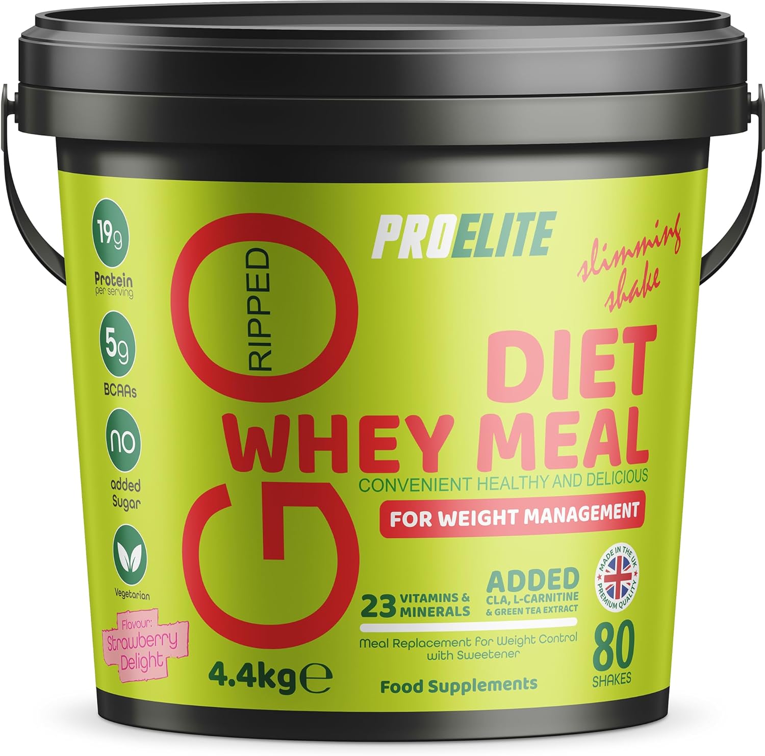 Diet Whey Ultralean Meal Replacement Shake Powder, 4.4kg, High Protein Shake Powdered Drink Mix, Low Calorie Diet & Weight Control Powder by PROELITE (4.4kg, Strawberry)