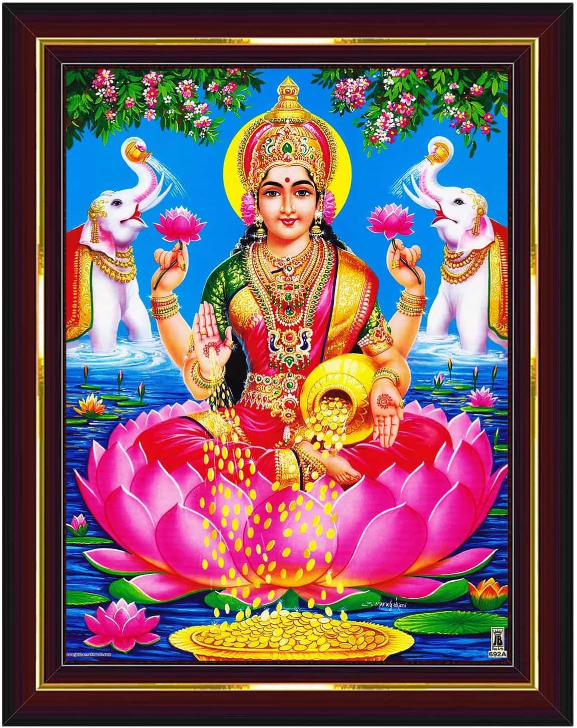Pavan Photo Laminations Goddess Lakshmi Devi Dhana Vaibhav Laxmi Maa Wall Painting Framed Home Decor (Wood,Matte,Brown,Small Size,6 x 8 Inch) B317S