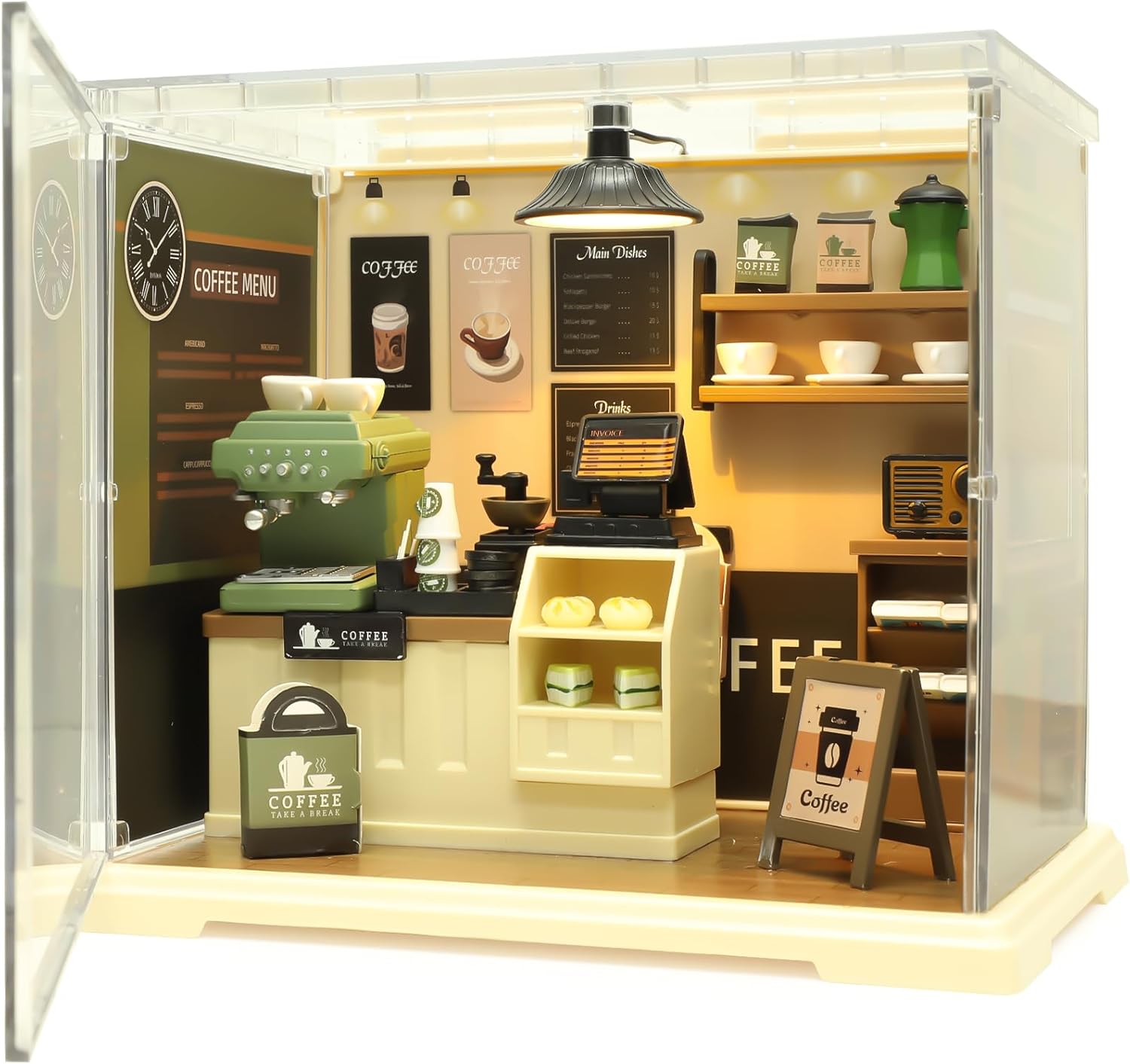 Coffee Shop Tiny House with LED Light Make It Miniature, DIY Miniature House Kit for Adults, Teens, and Beginners, Mini Dollhouse Kit with Home Decor Furniture, Gift for Friends and Hobbies
