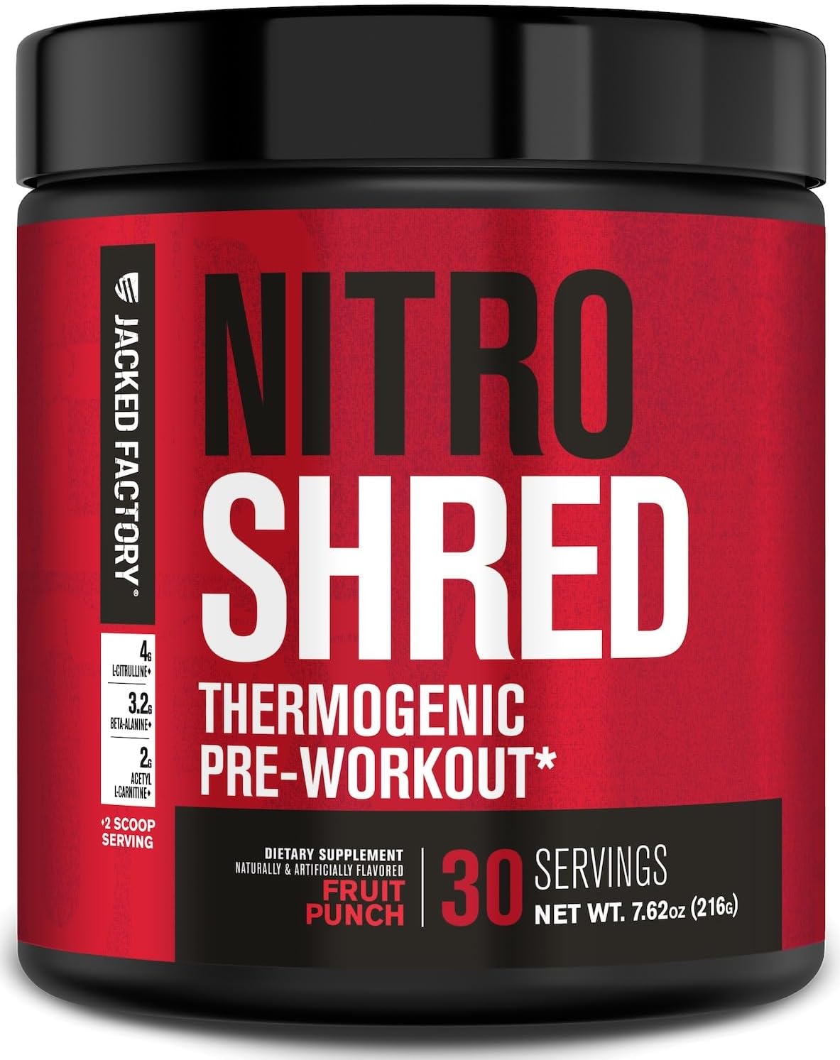 Jacked Factory NITROSURGE Shred Pre Workout Supplement - Energy Booster, Instant Strength Gains, Sharp Focus, Powerful Pumps - Nitric Oxide Booster & PreWorkout Powder - 30Sv, Fruit Punch