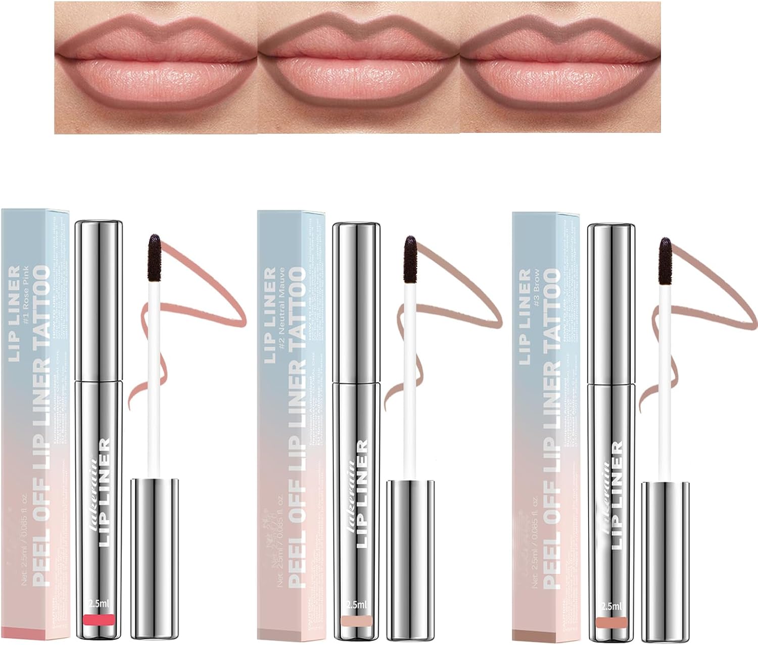 Peel Off Lip Liner & Stain, 3-Color Tattoo Liner, Matte Finish, Long Lasting & Highly Pigmented Waterproof Lip Tint, Creates Perfect Lip Shape