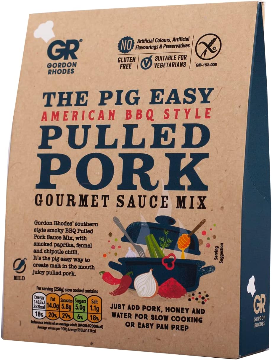 Gordon Rhodes' Pig Easy American Style BBQ Pulled Pork Gourmet Recipe Sauce Mix.. Easy to Prepare - Gluten-Free & Suitable for Vegetarians (1 x75gm)