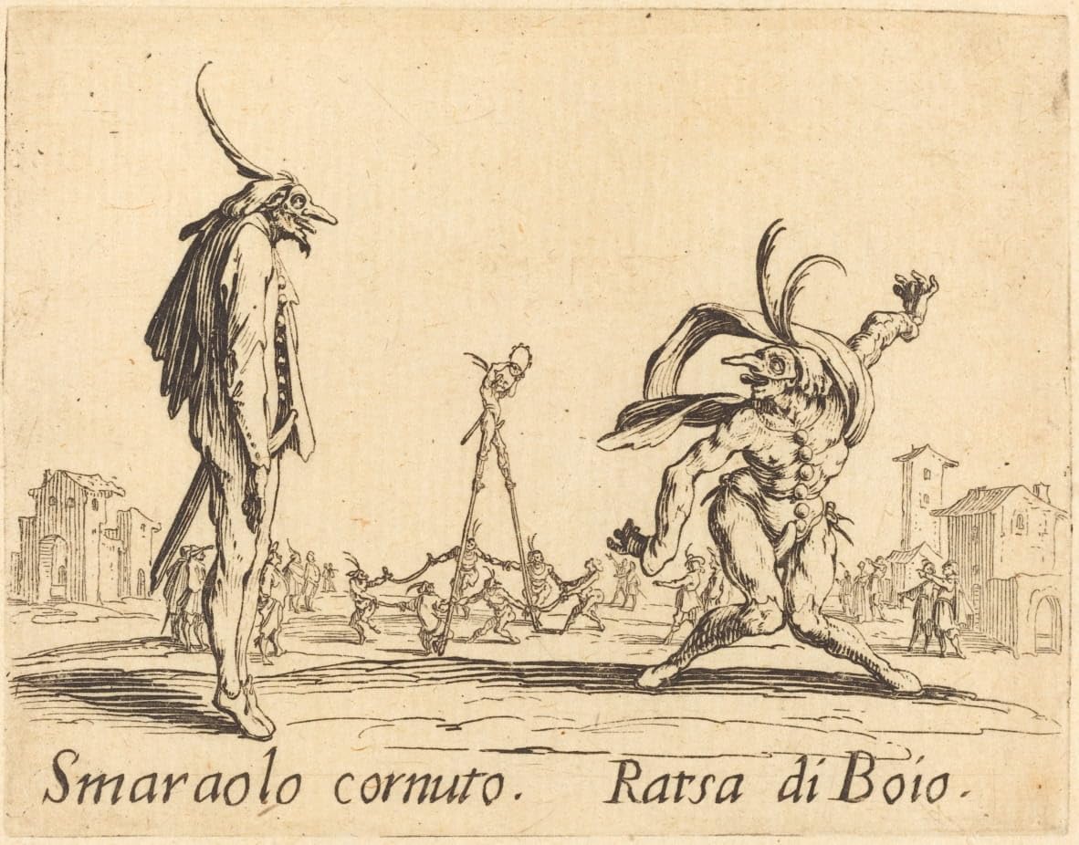 NHPVHNRW Famous Painting Photo Painting Illustration Wall Art Smaralo Cornuto and Ratsa Di Boio by Jacques Callot Canvas Wall Posterfor Office Decor 60x90cm