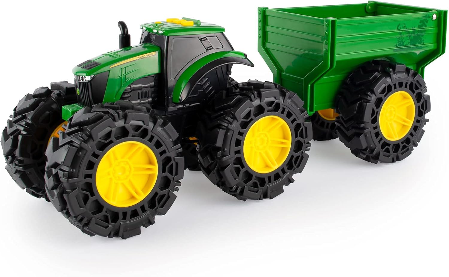 TOMY Monster Treads - John Deere Tractor Toy and Wagon - Includes Lights, Sounds, and Monster Truck Tires - John Deere Farm Toys - Ages 3 Years and Up