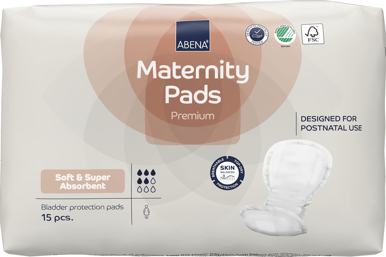 ABENA Premium Maternity Pads, Postpartum Essentials, Eco-Labelled, Extra Protection, After Birth, Breathable and Skin Friendly, Sustainable Incontinence Pads - 15PK
