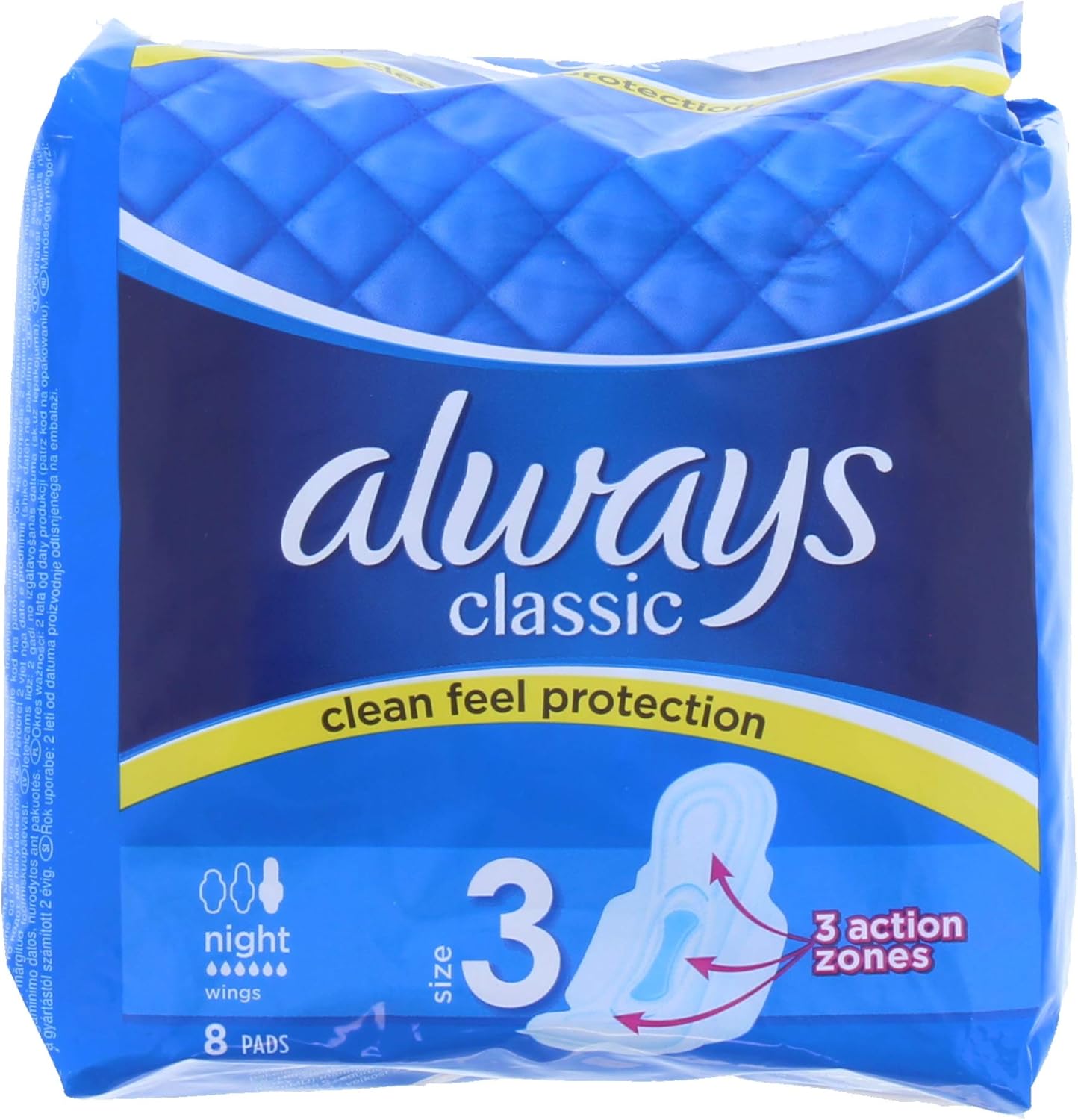Always - Always Classic Night (Size 3) Sanitary Napkins with Wings - 8 Count (Pack of 1)
