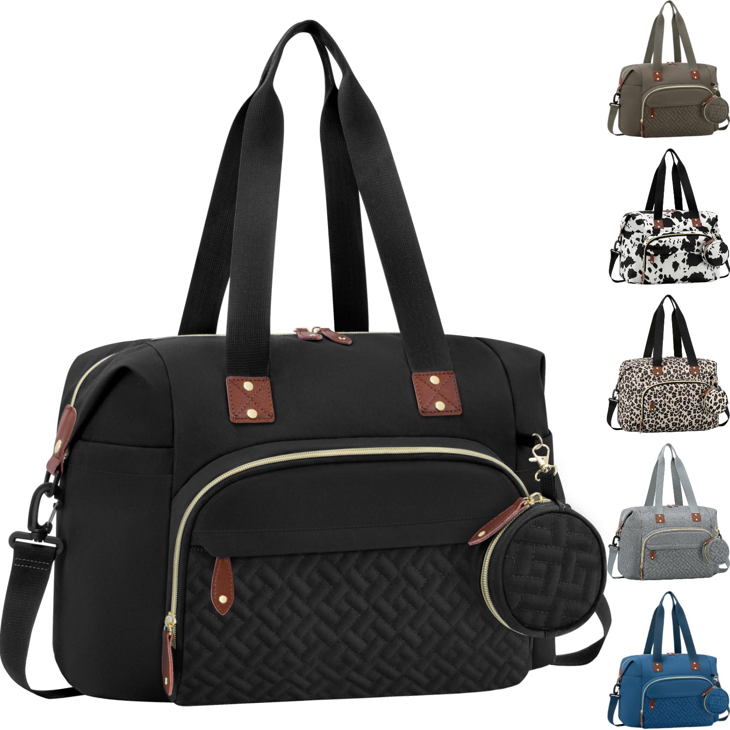 Diaper Bag Tote with Pacifier Case, Large Tote Diaper Bag for Women with Shoulder Straps, Cute Hospital Baby Diaper Tote Bag for Mom, Newborn Baby Diaper Maternity Bag Black