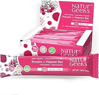 NaturGeeks Vegan Protein Bar with 15g Plant Based Protein, 11 Vitamins, 6g Fiber, Gluten Free, Dairy Free, No Added Sugar, Magnesium & Zinc for Immune Support (12 Pack, Oat & Berry)
