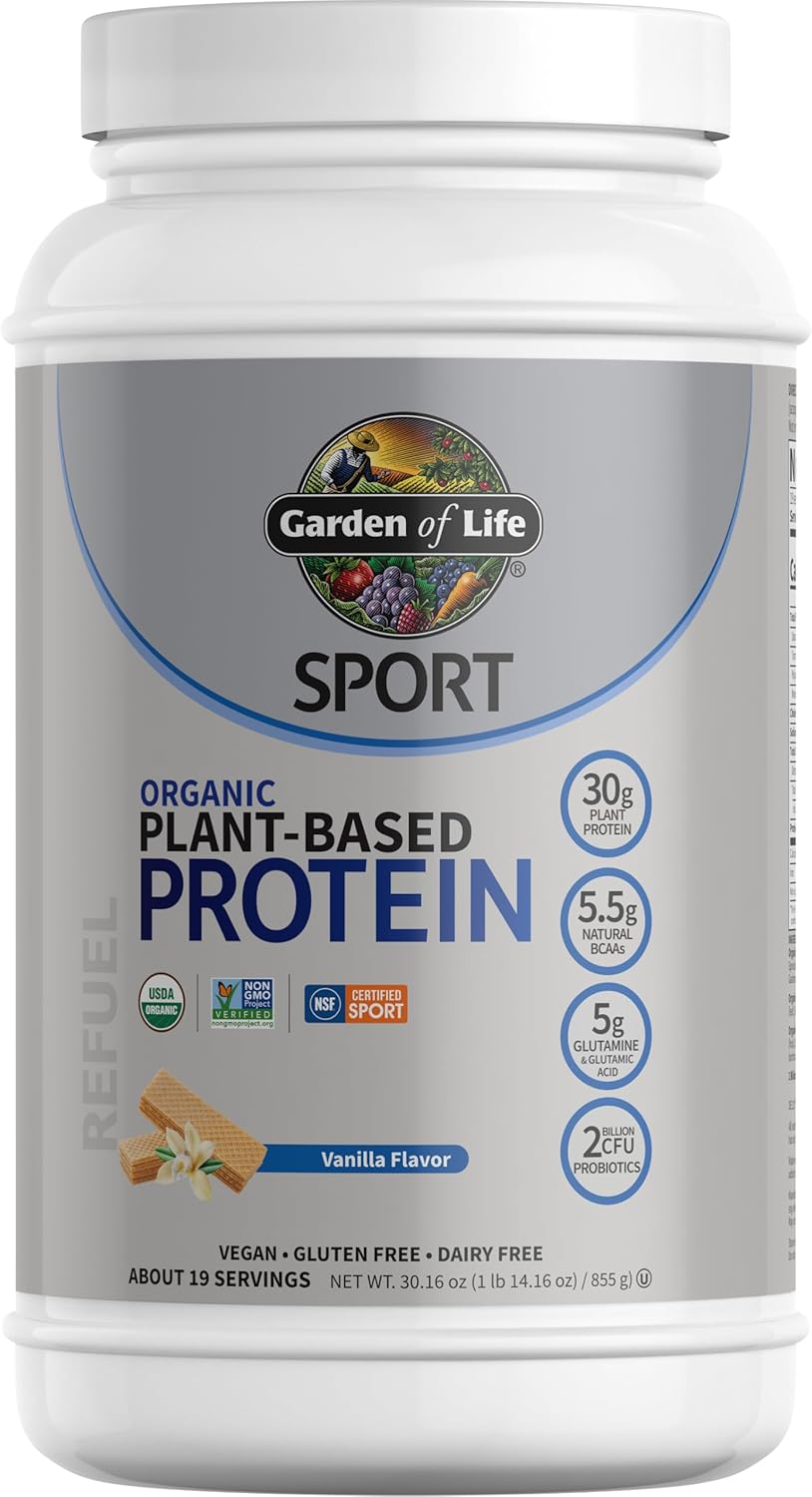 Garden of Life Organic Vegan Protein Powder with Probiotics, BCAAs, NSF Certified, Gluten Free & Sport, Non GMO, Sport Protein Powder, 19 Servings, Vanilla