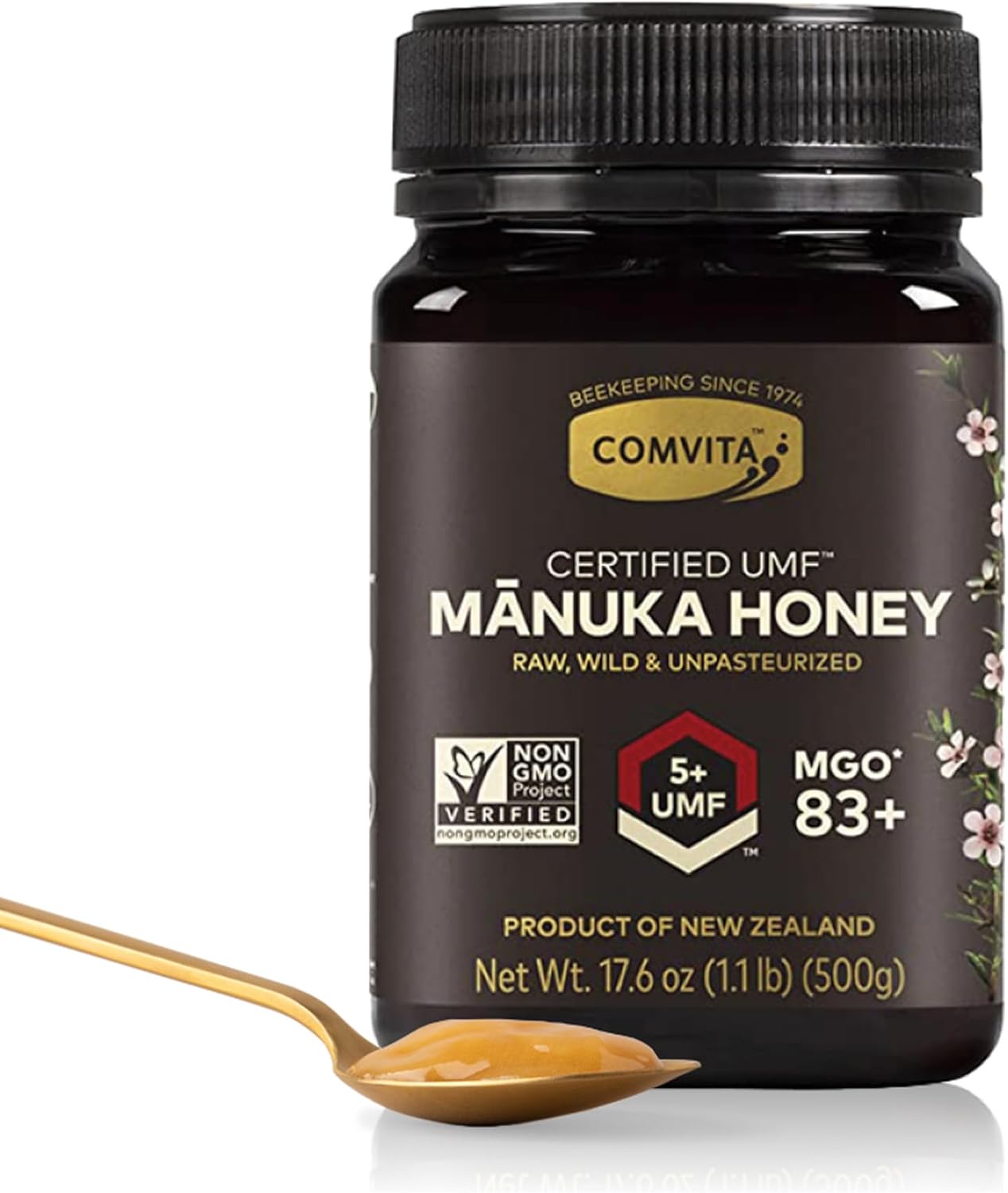 Comvita Manuka Honey UMF 5+ (MGO 83+) - Raw Manuka Honey New Zealand, Pure & Unpasteurized, Superfood for Immune Health, Use in Tea, Wild, Monofloral, Non-GMO - 500g (17.6 oz)