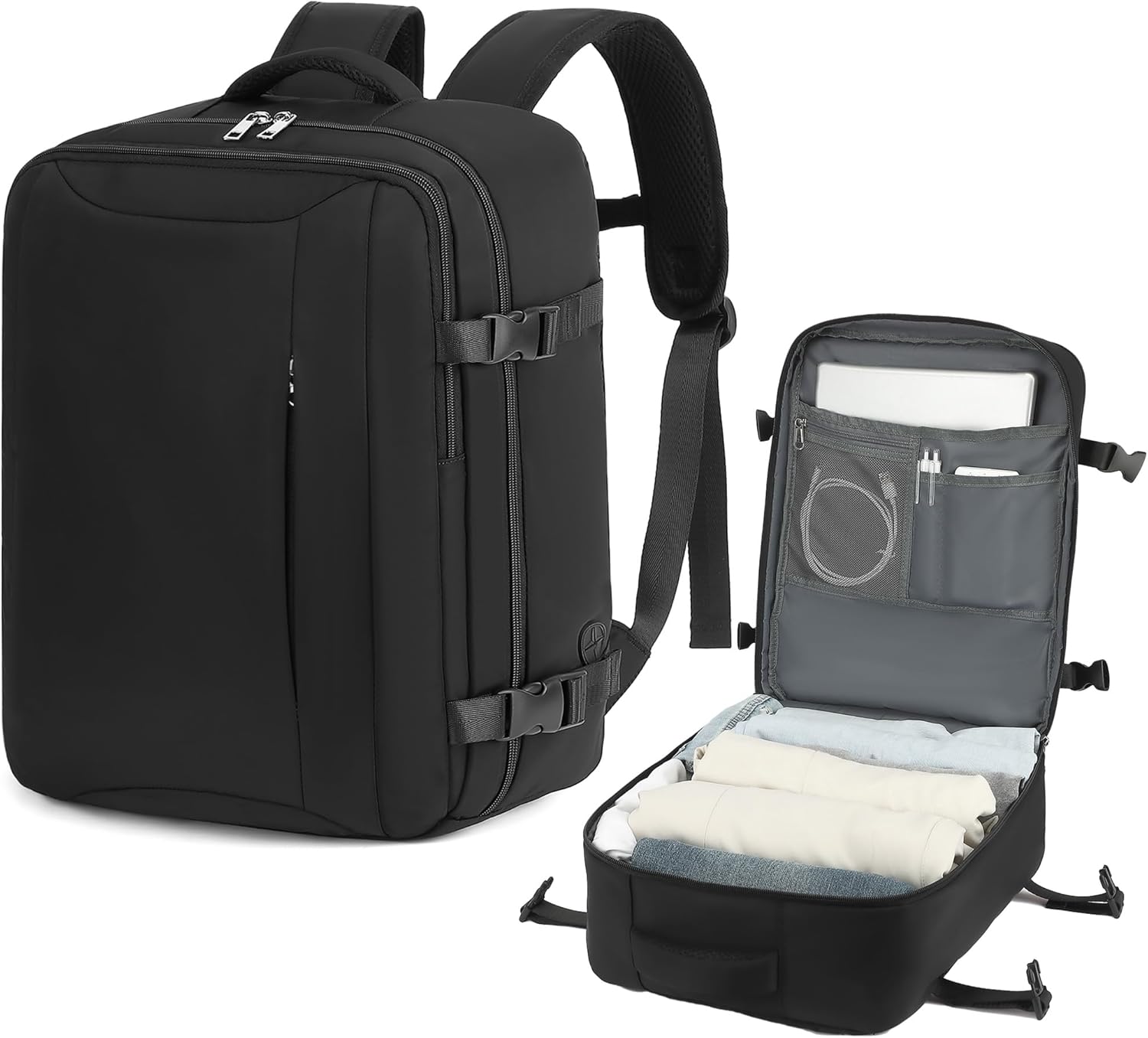 Cabin Bag 45x36x20 for New Easyjet, Underseat Cabin Luggage Bags Carry on Travel Backpack Cabin Size for Airplanes, 30L Hand Luggage Suitcase Water Resistant Laptop Backpacks Black