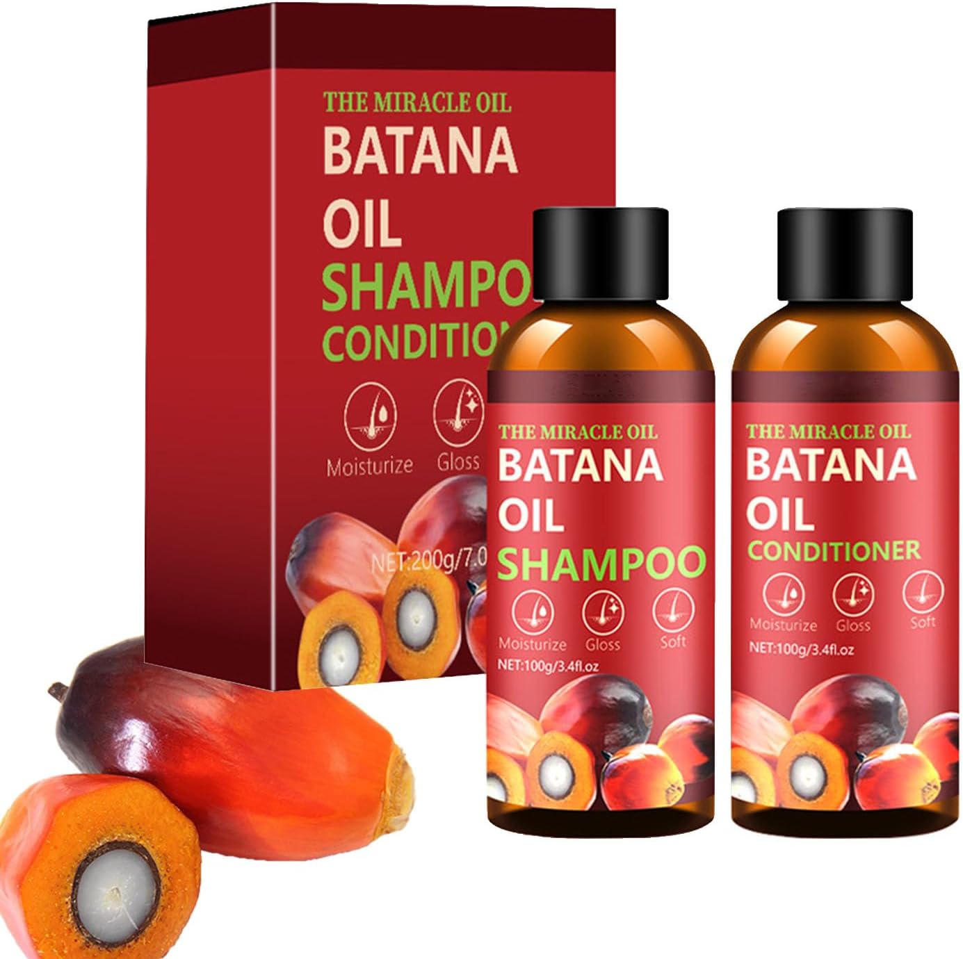 Batana Oil Shampoo and Conditioner Set, Raw Organic Batana Oil for Hair Growth & Thickness Nourishing Shampoo for Thinning Hair Keratin Formula for a Fuller Look Each 100g