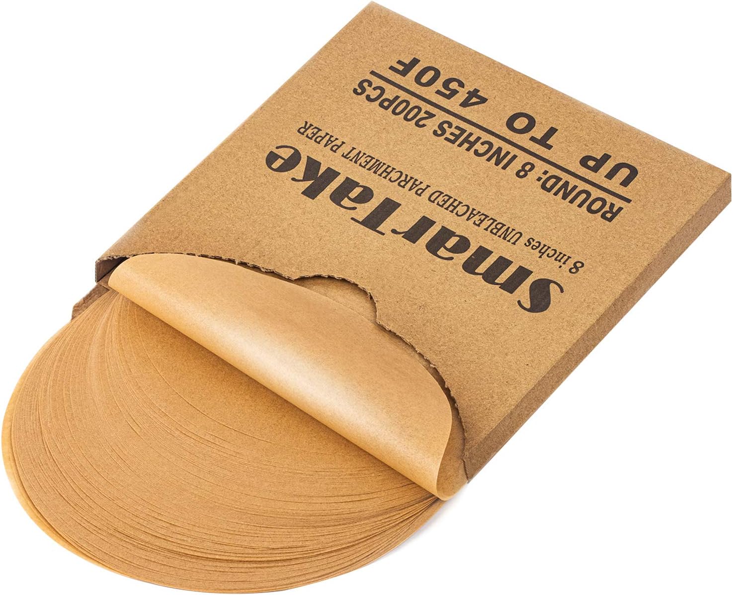 SMARTAKE 200 Pcs Unbleached Parchment Paper Baking Sheets Round, 8 Inches Non-Stick Precut Baking Parchment, for Baking Grilling Air Fryer Steaming Bread Cup Cake Cookie and More