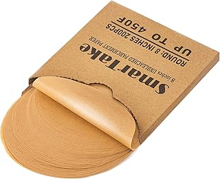 SMARTAKE 200 Pcs Unbleached Parchment Paper Baking Sheets Round, 8 Inches Non-Stick Precut Baking Parchment, for Baking Grilling Air Fryer Steaming Bread Cup Cake Cookie and More