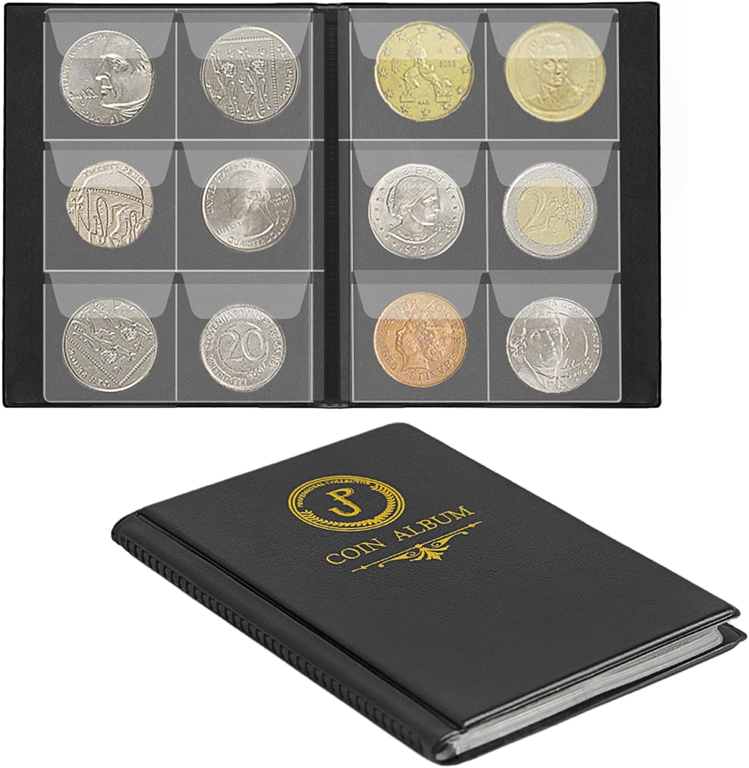 Uncle Paul Coin Album Coin Holder Coin Collection Book for Half Dollar/Small Dollar/50 Pence/Two pounds 60 Pockets CS3706