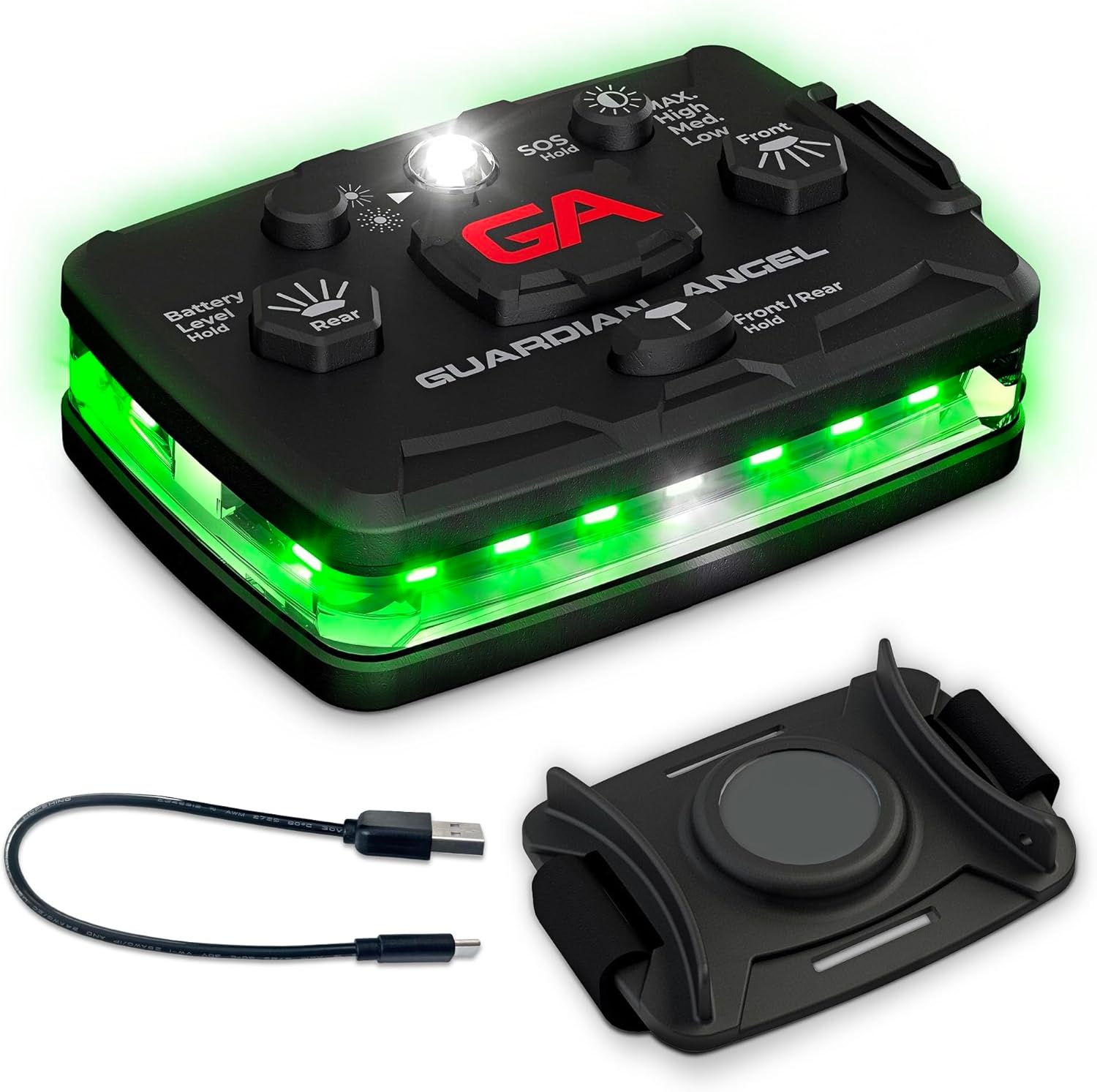 Guardian Angel Elite Series Safety Light, Beacon Device (Green Front & Green Rear) Rechargeable, Magnetic, Hands-Free Wearable, Mountable LED Light for Construction, Roadside, Towing, Industrial TEE