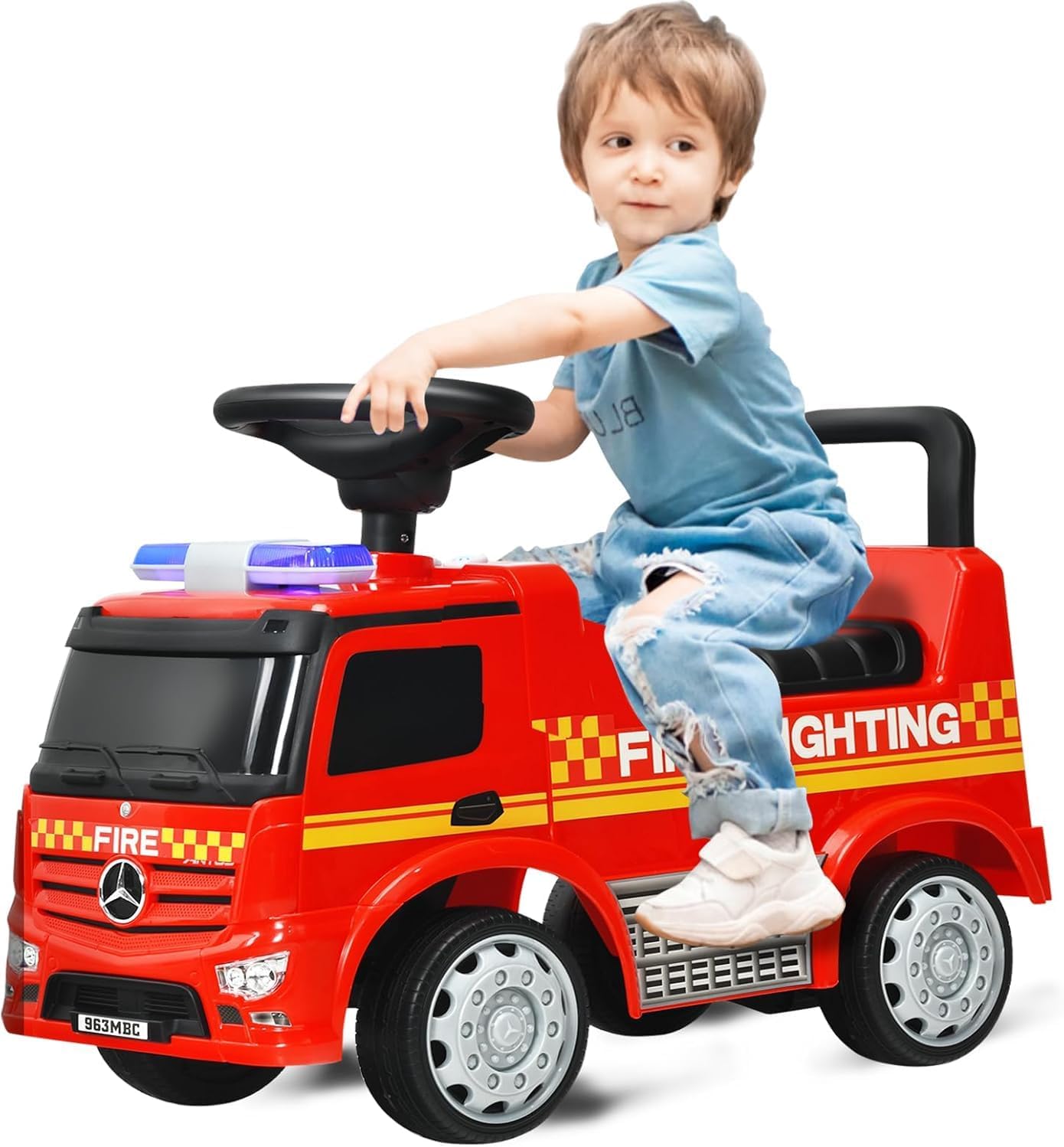 Kids Ride on Push Car, Licensed Foot To Floor Slider Toddler Push Along with Steering Wheel Horn Headlights Under Seat Storage, Sliding Walker Fire Truck Toy Gift for Boys Girls