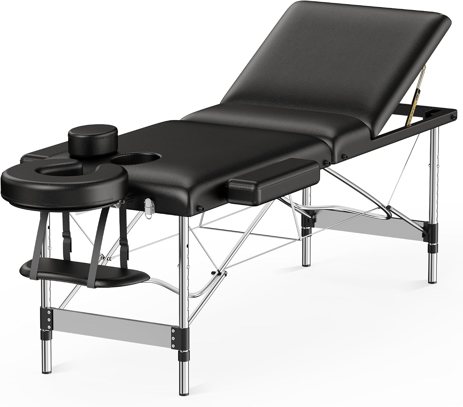 Brelley 3 Sections Aluminum Adjustable Massage Table Portable 22.8" W Black