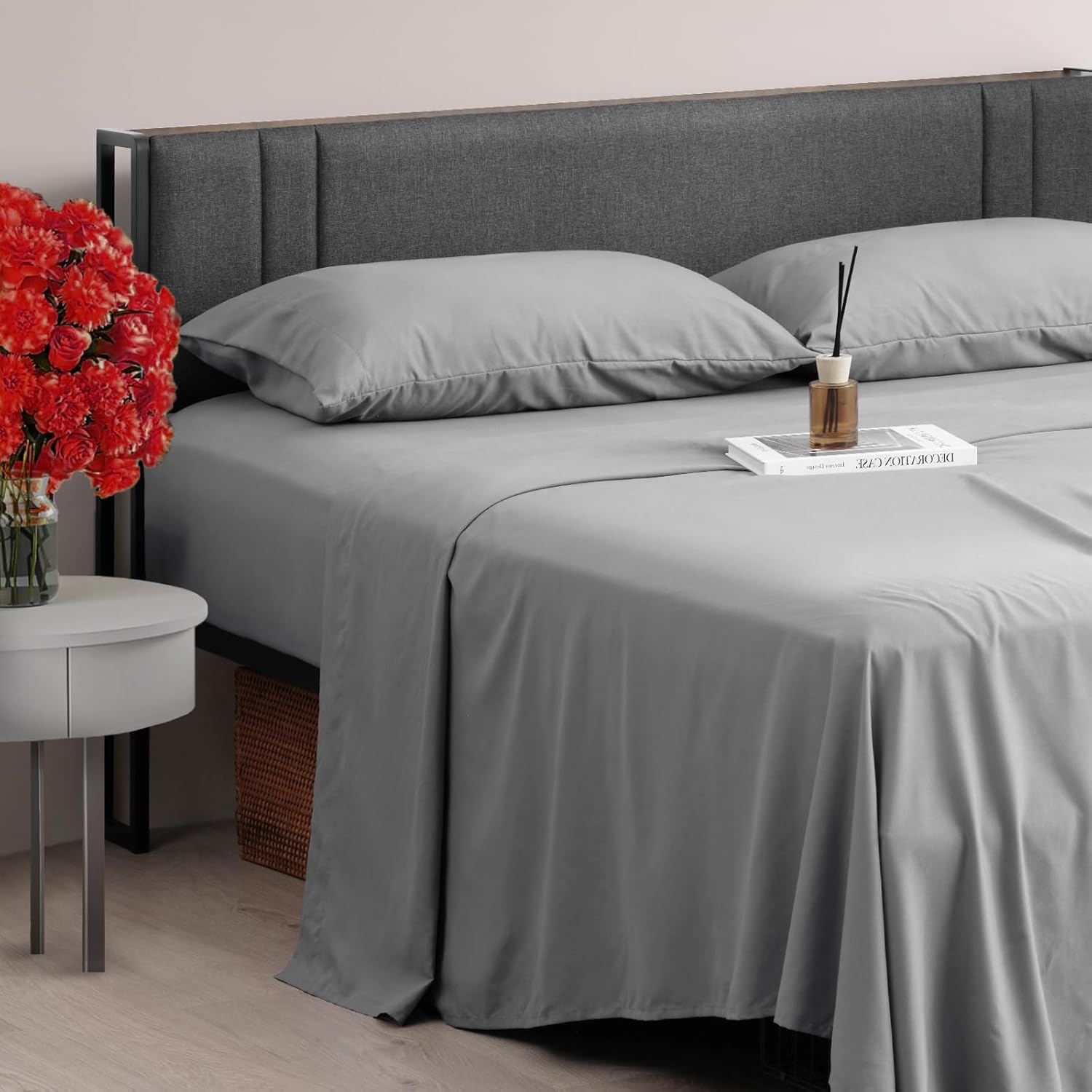 Z-hom Queen Bed Sheets Set - Cooling & Breathable Luxury Hotel Sheets & Pillowcases, Extra Soft, Wrinkle Free, Up to 16 inch, Grey