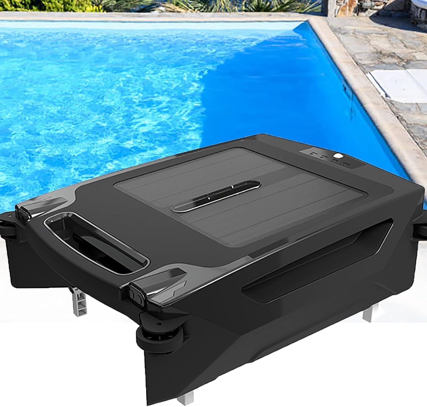 Solar-Powered Robotic Pool Skimmer - Cordless Automatic Pool Cleaner with 24/7 Continuous Cleaning Power, Spot Cleaning & Self-Parking Rechargeable Robot for Most Swimming Pool Types