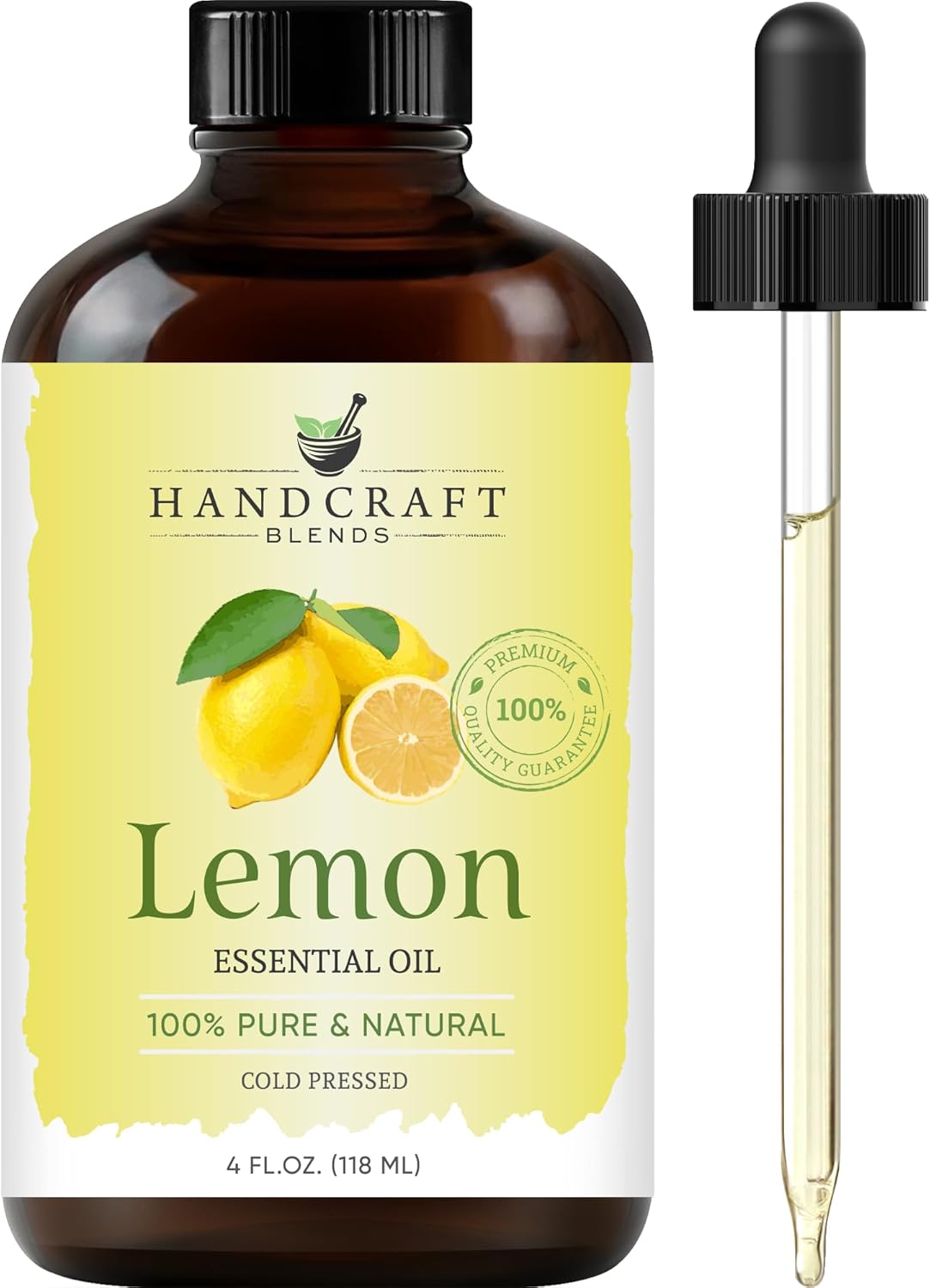 Handcraft Blends Lemon Essential Oil - Huge 4 Fl Oz - 100% Pure and Natural - Premium Grade with Glass Dropper