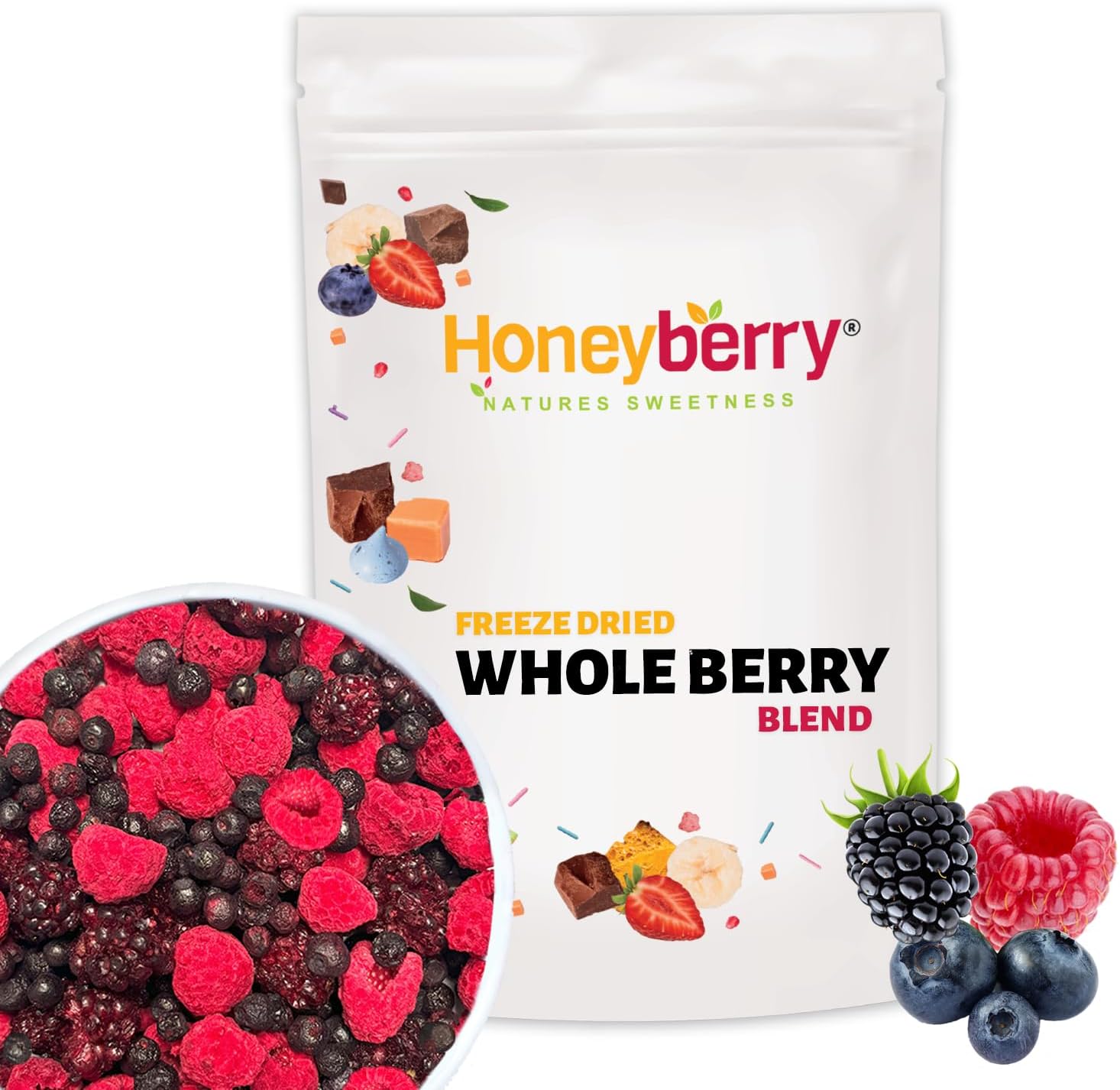 Freeze Dried Whole Berries 100g – Mixed Fruit Blend of BlackBerry, Blueberry & Raspberry – No Added Sugar – Crunchy, Healthy Snack for Breakfast, Baking, Yogurt & Kids Lunchbox – Vegan & 100% Natural