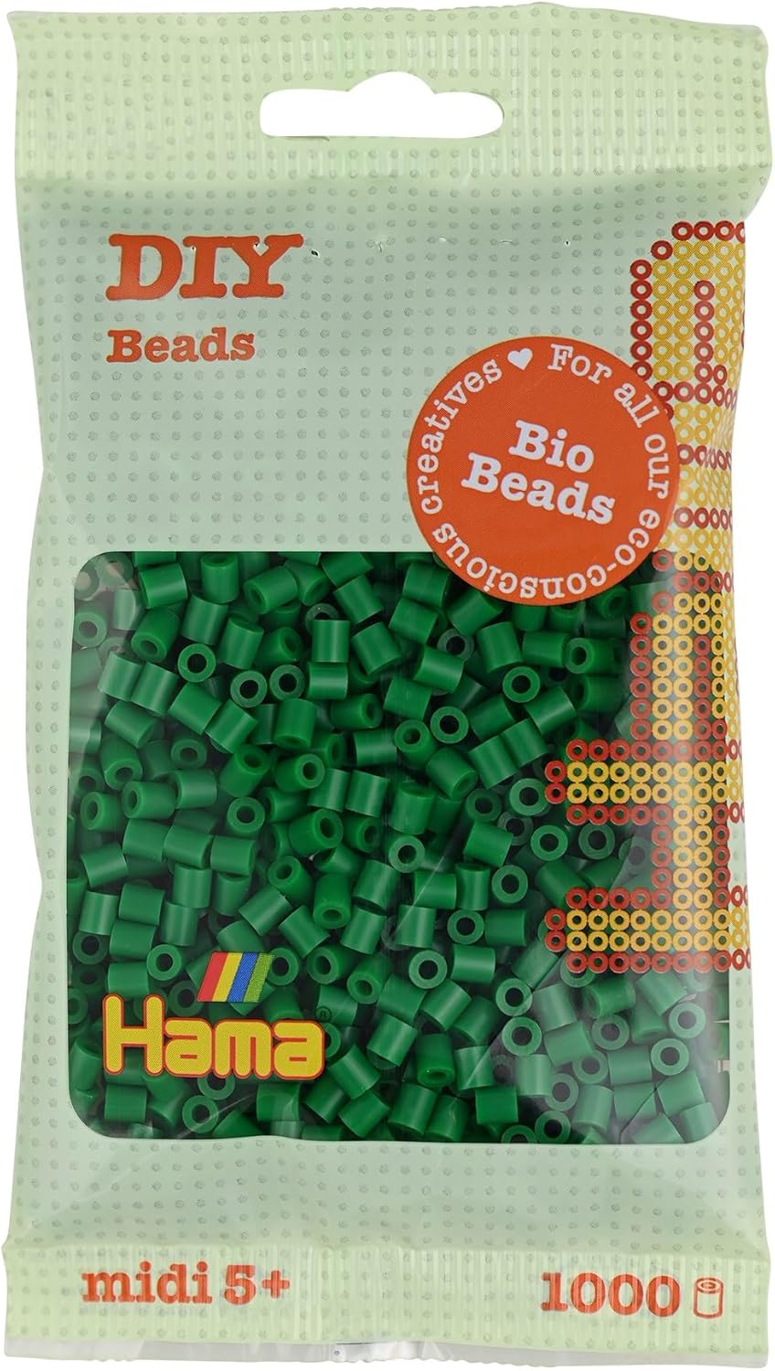Hama Midi Bio Beads Bag | Approx. 1000 Fuse Beads | Mosaic Decoration Arts & Craft for Creative Children Ages 5+ | Green