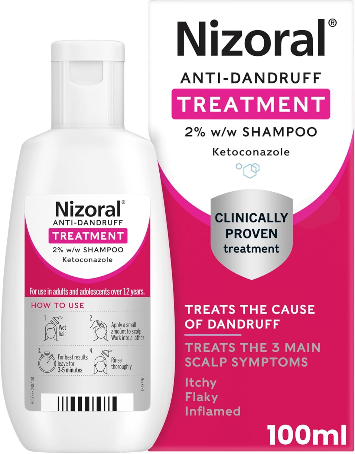 Nizoral Anti-Dandruff Treatment Shampoo, Treats and Prevents Dandruff, Clinically Proven to Control Itchy & Flaky Scalps, Contains Ketoconazole, 1 x 100ml